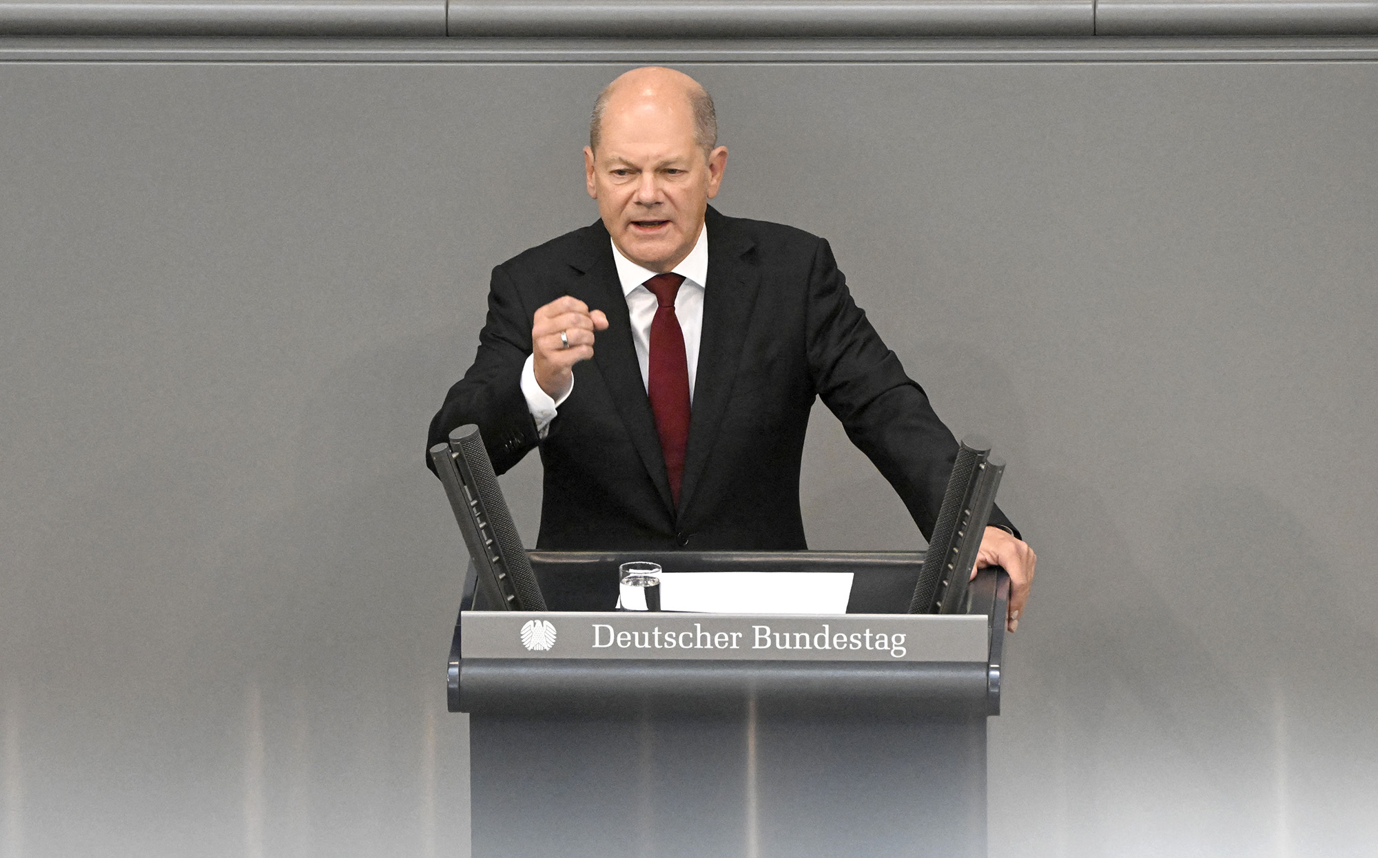 German Chancellor Olaf Scholz addresses delegates during a debate on the federal budget 2023 at the Bundestag on September 7, in Berlin, Germany.