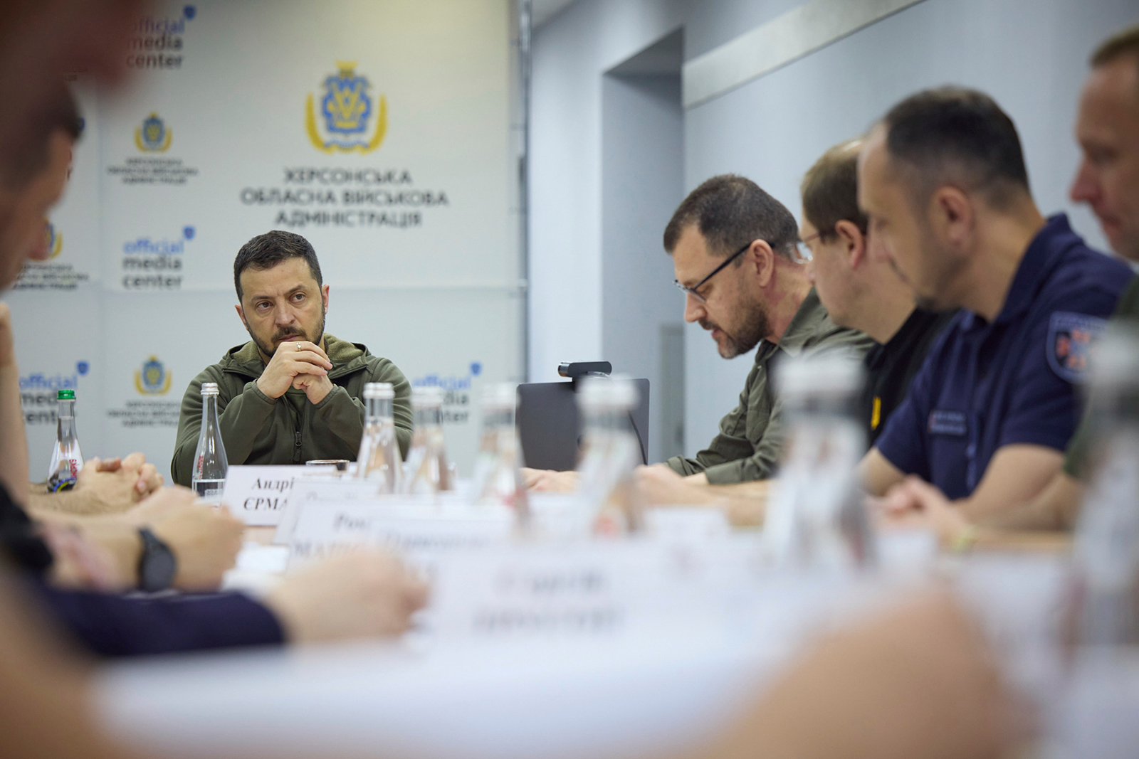 Volodymyr Zelensky chairs a regional administration session in Kherson, Ukraine, on June 8.