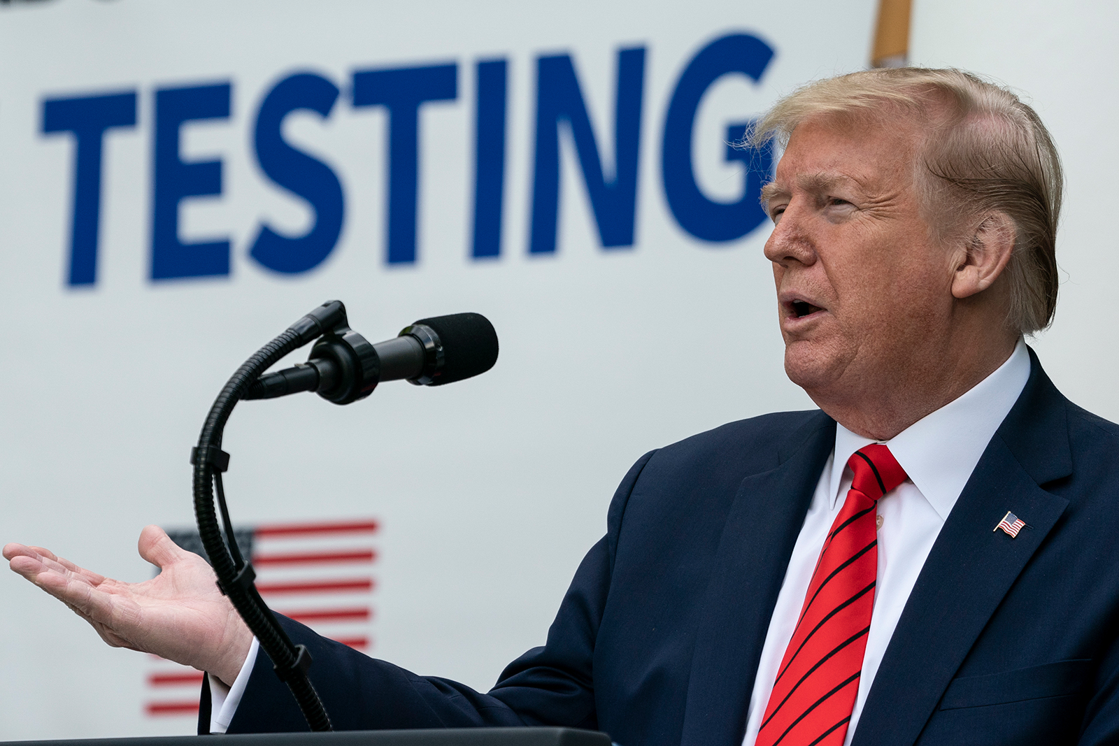 President Donald Trump speaks during a press briefing about coronavirus testing in the Rose Garden of the White House on May 11, in Washington, DC. 