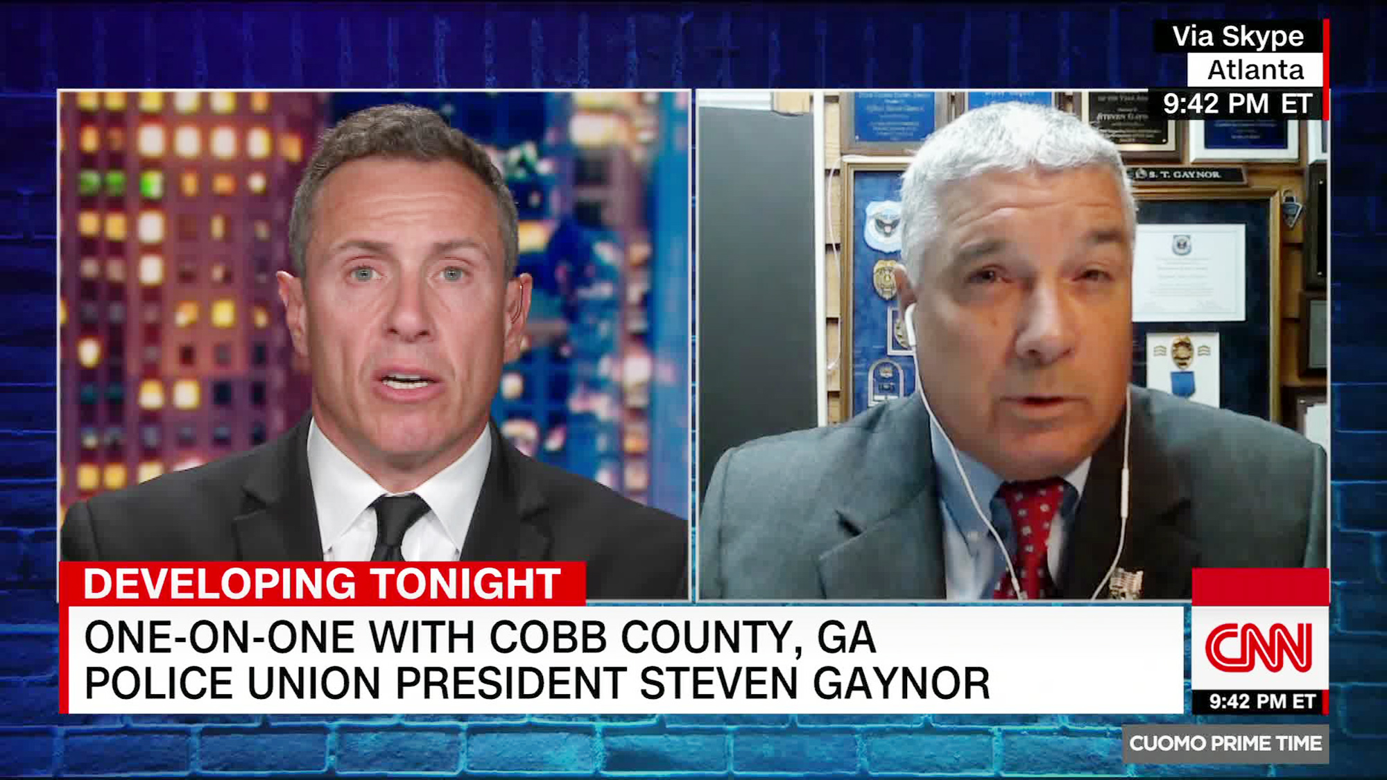 CNN's Chris Cuomo and Steven Gaynor, the President of Cobb County Fraternal Order of Police. 