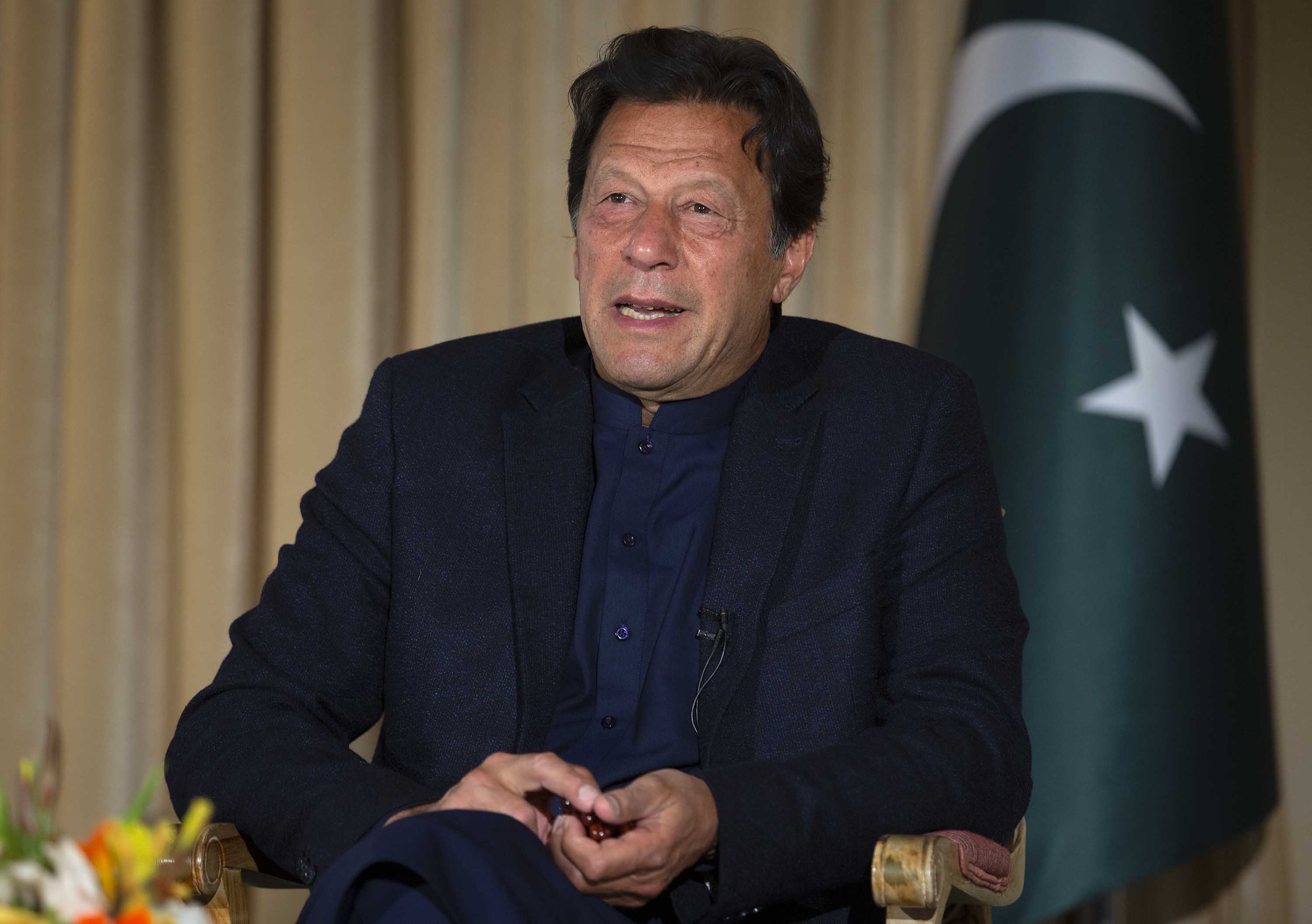 Pakistan's Prime Minister Imran Khan speaks during an interview with The Associated Press, in Islamabad, Pakistan, on March 16.