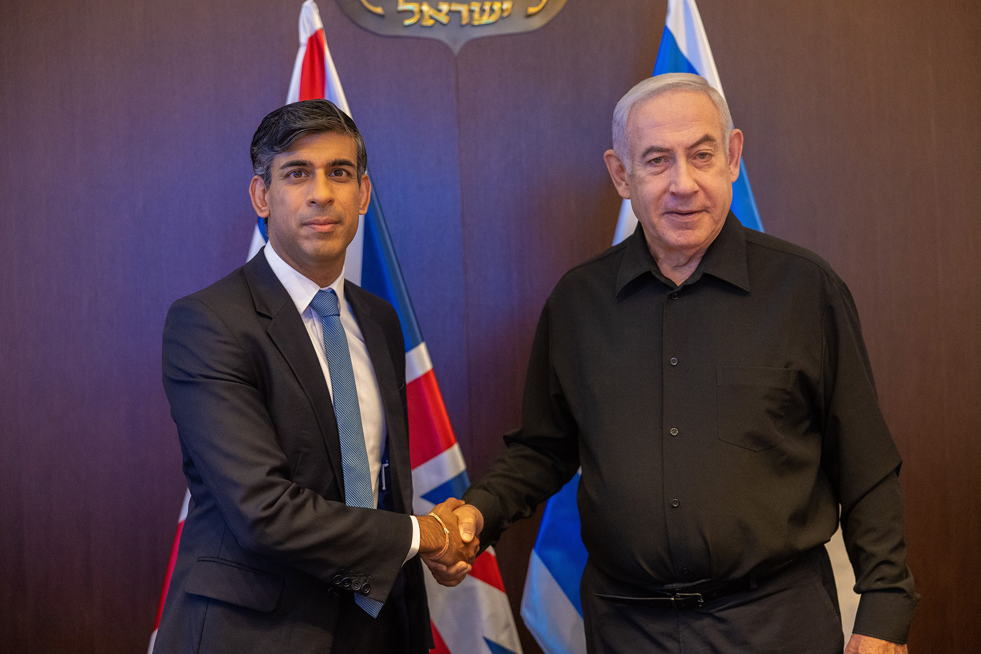 British Prime Minister Rishi Sunak, left, with Israeli Prime Minister Benjamin Netanyahu in Jerusalem, Israel, on October 19.