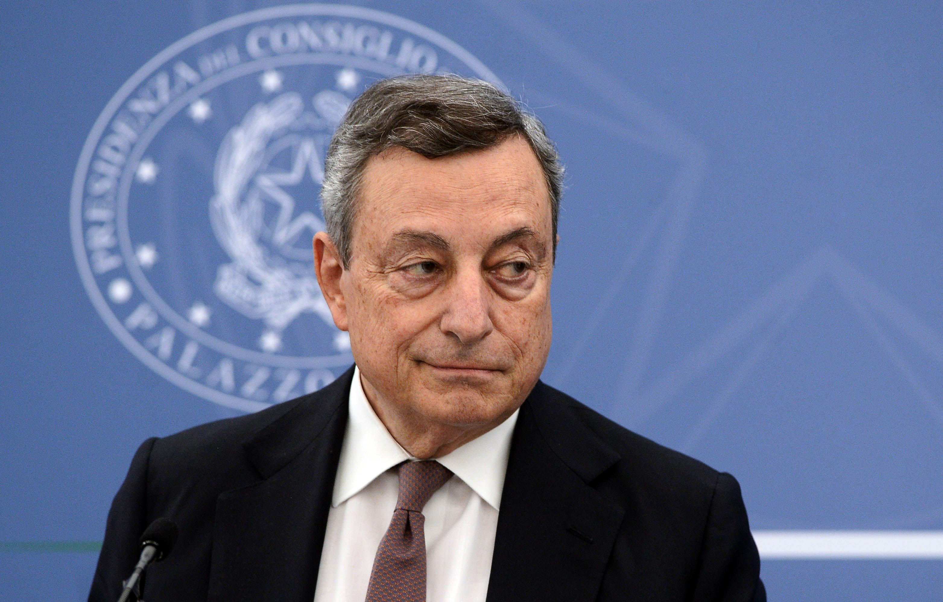 Italian Prime Minister Mario Draghi holds a press conference in Rome on July 22, 2021.