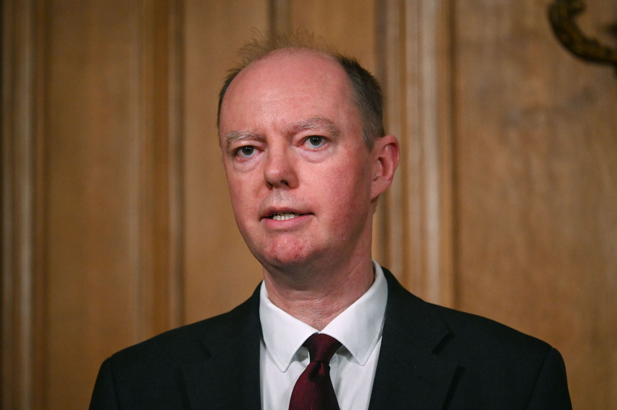 Britain's Chief Medical Officer for England Chris Whitty attends a virtual press conference inside 10 Downing Street in Central London on February 22.