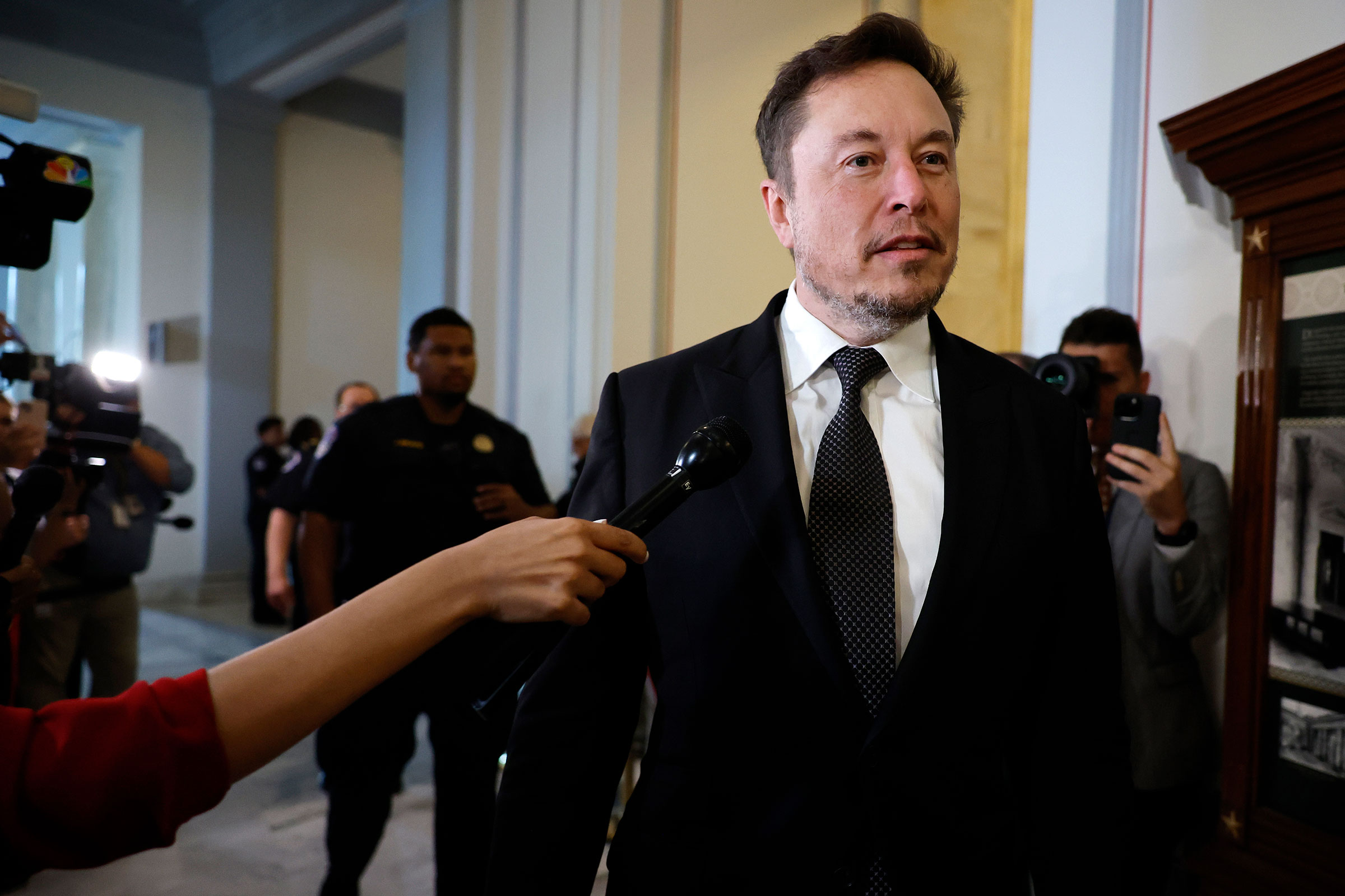 Elon Musk arrives for the “AI Insight Forum” outside the Kennedy Caucus Room in the Russell Senate Office Building on Capitol Hill on September 13, 2023 in Washington, DC. 