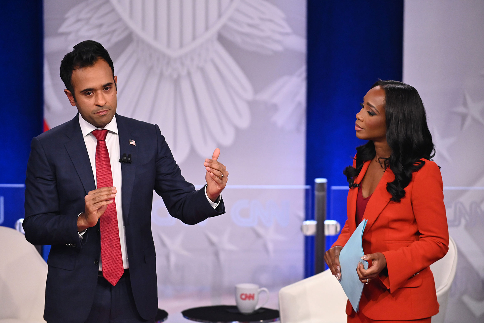 Republican presidential candidate Vivek Ramaswamy participates in a CNN Republican Town Hall moderated by CNN’s Abby Phillip at Grand View University in Des Moines, Iowa, on Wednesday.