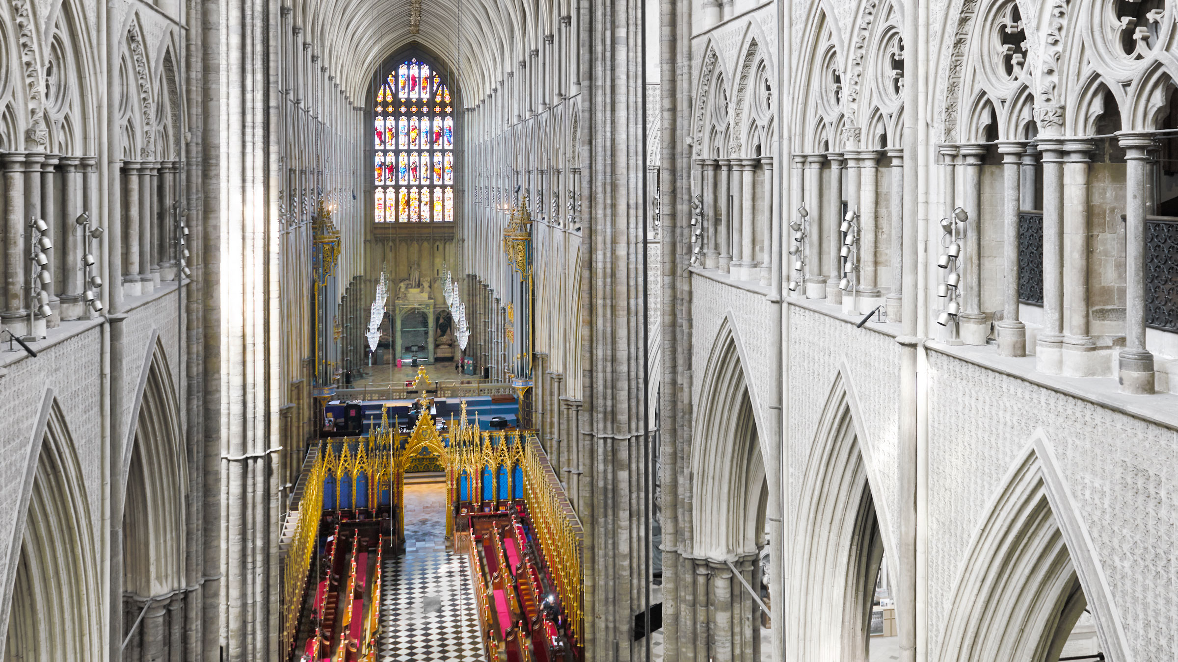 An overhead view of Westminster Abbey in 2021.