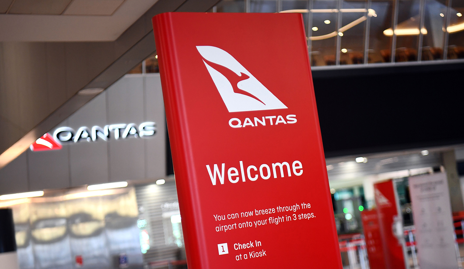 A general view shows the empty Qantas departure terminal at Melbourne Airport in Australia, on August 20. 