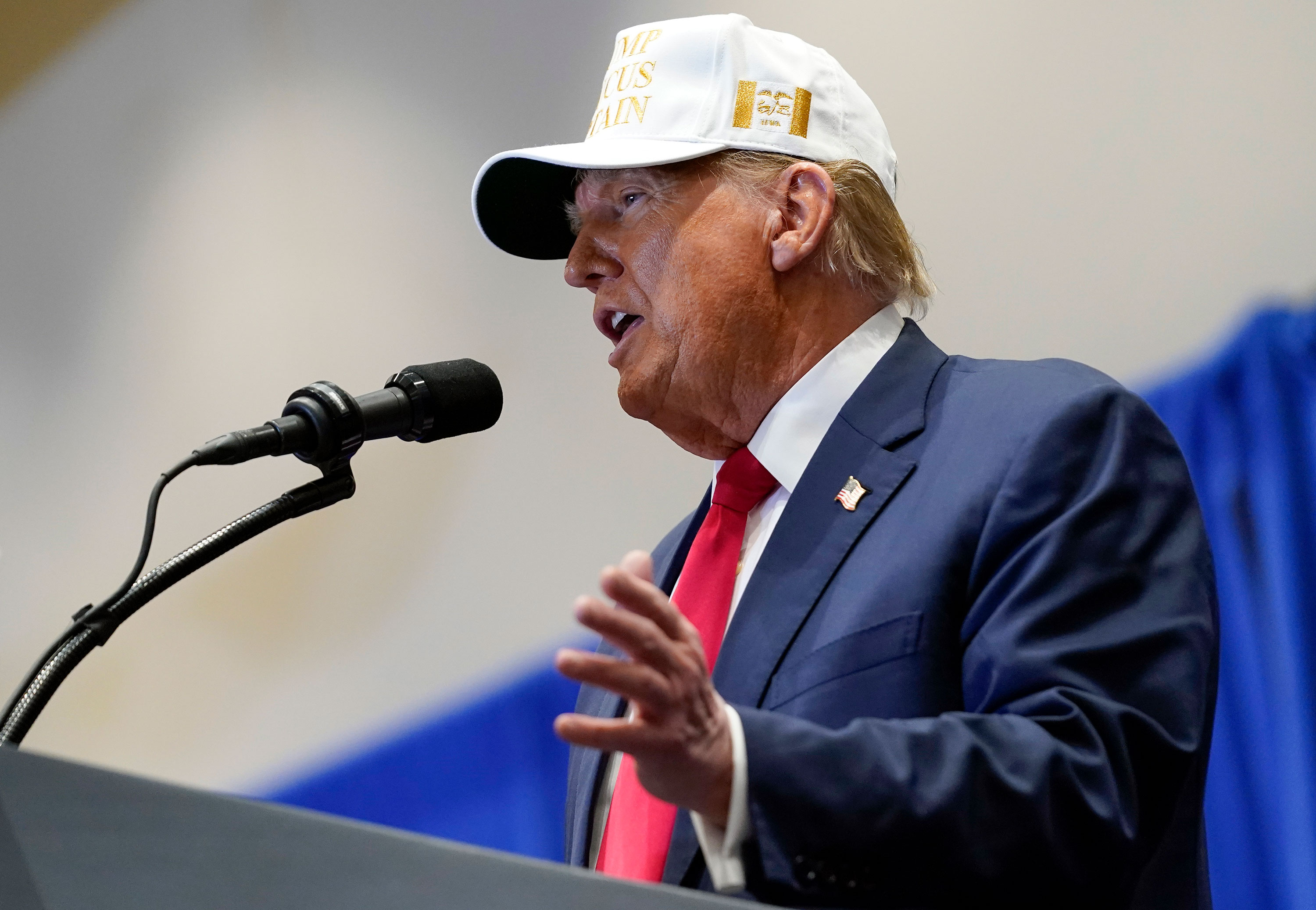 Former President Donald Trump speaks at a rally at Simpson College in Indianola, Iowa, on January 14. 