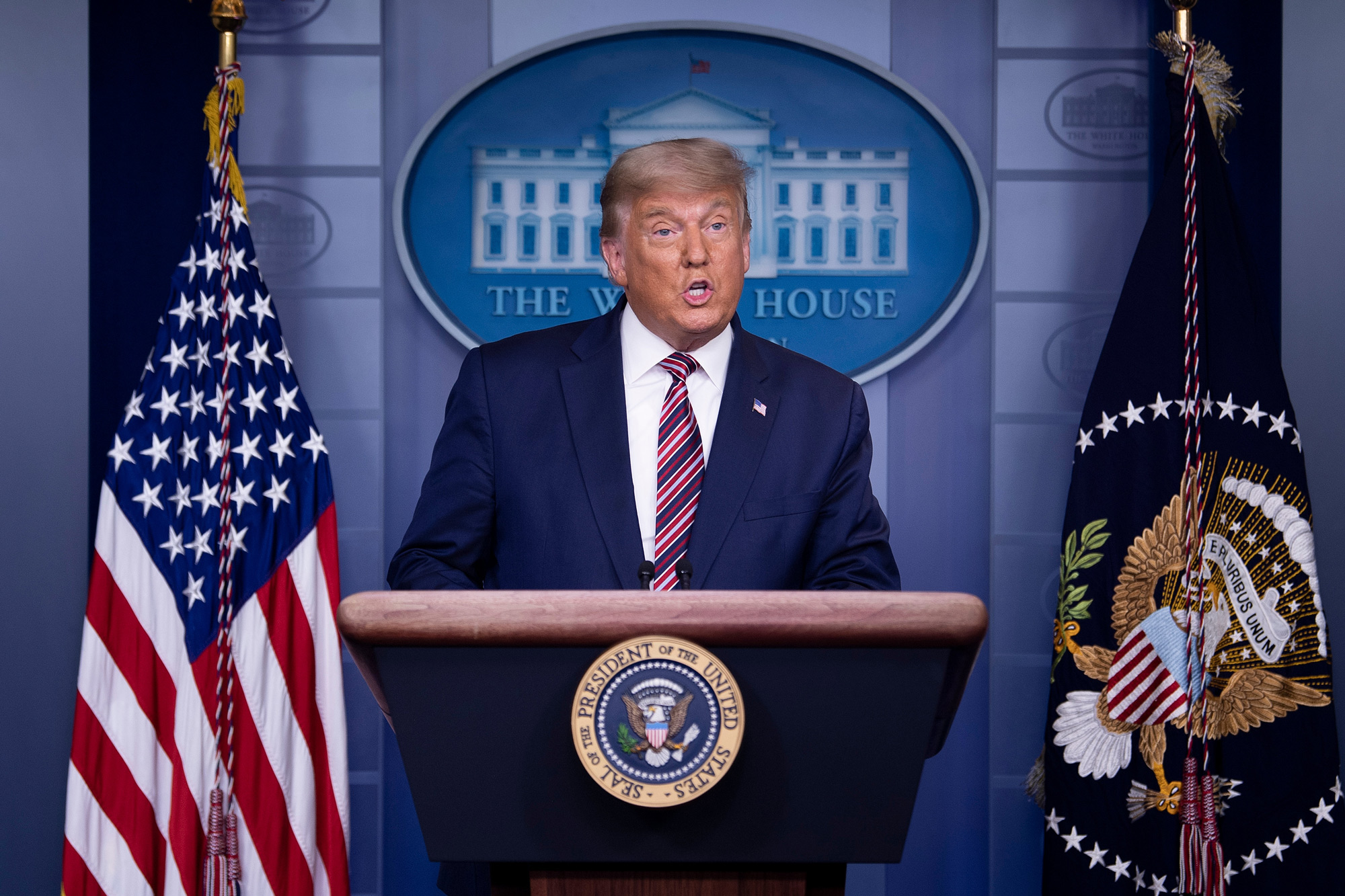 President Donald Trump speaks in the Brady Briefing Room at the White House in Washington, DC, on November 5.