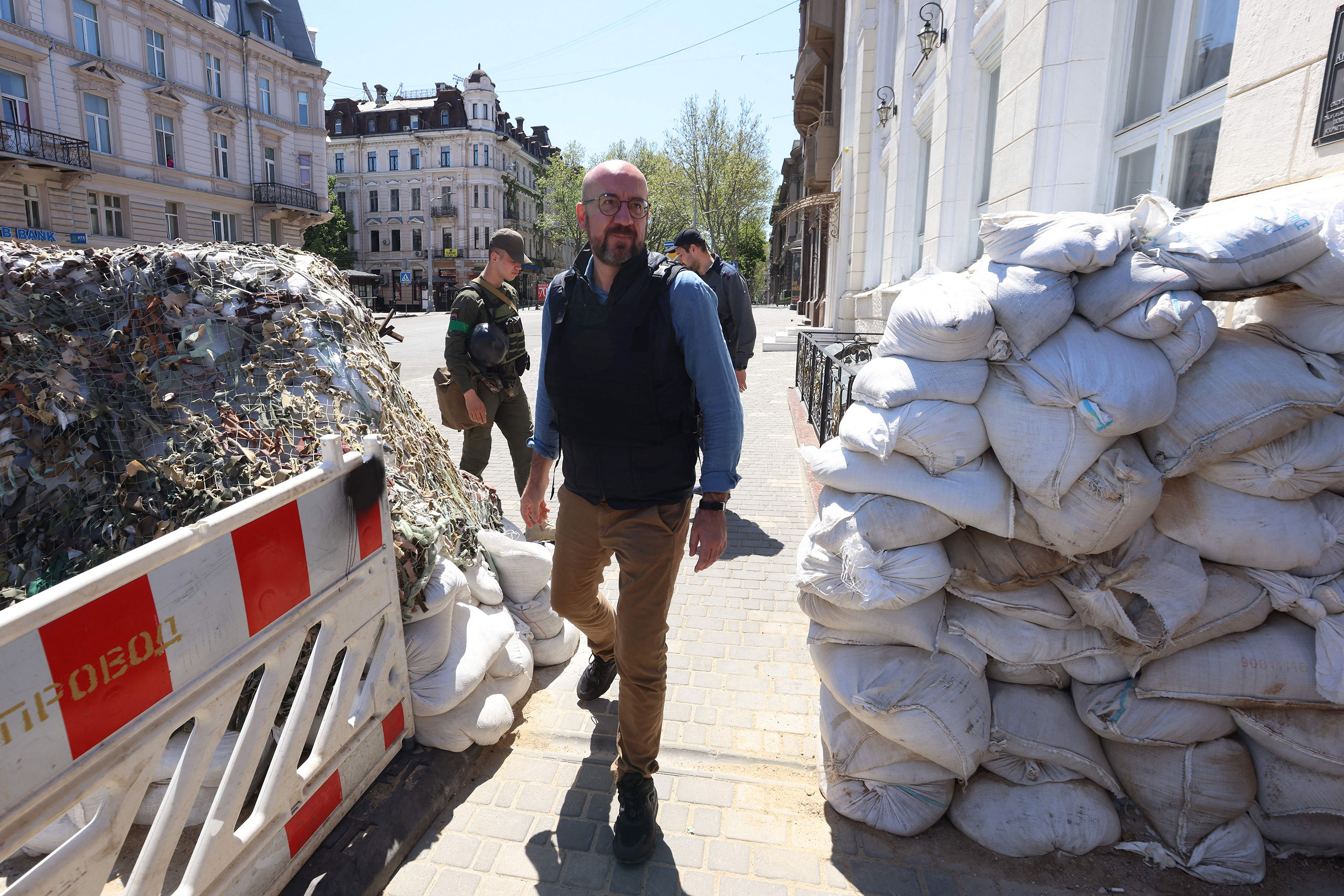 President of the European Council Charles Michel is seen during his visit to Odesa, Ukraine, on May 9, in this picture released by the European Council press office.