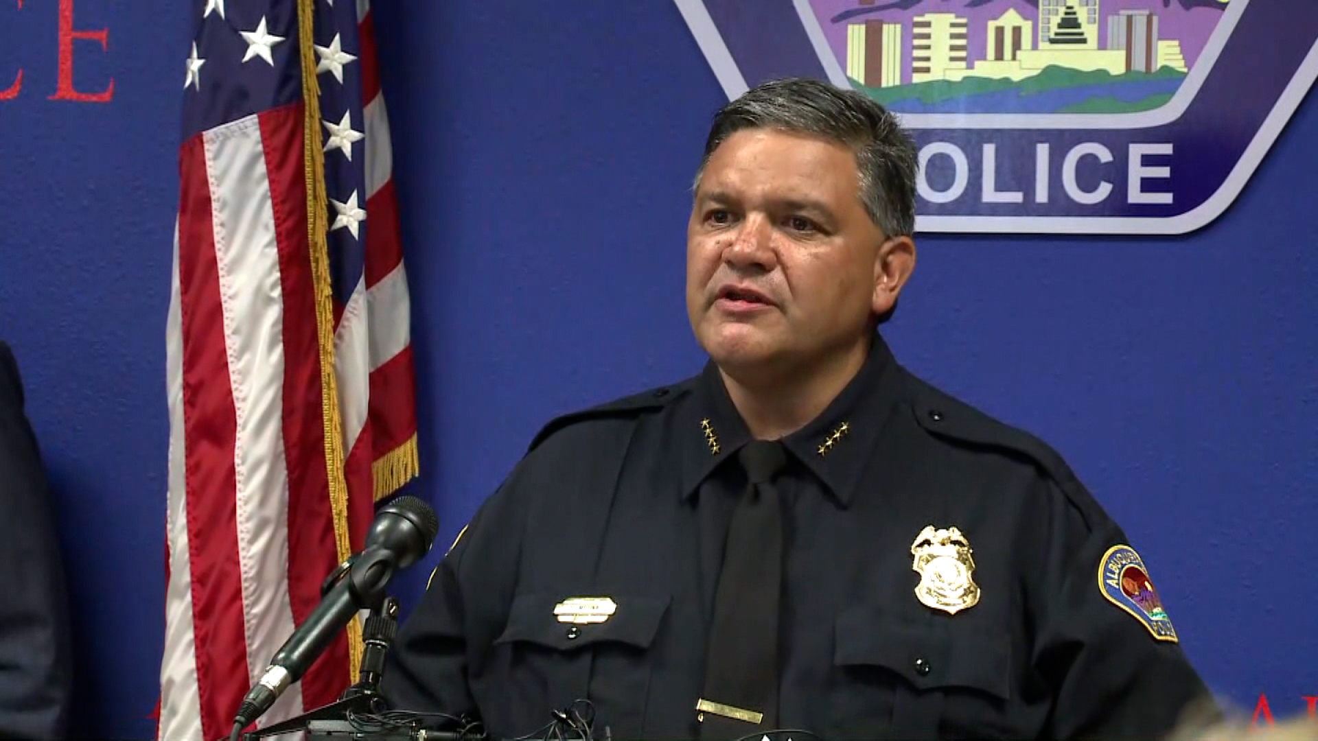 Albuquerque Police Chief Harold Medina speaks during a press conference in Albuquerque, New Mexico, on August 9.