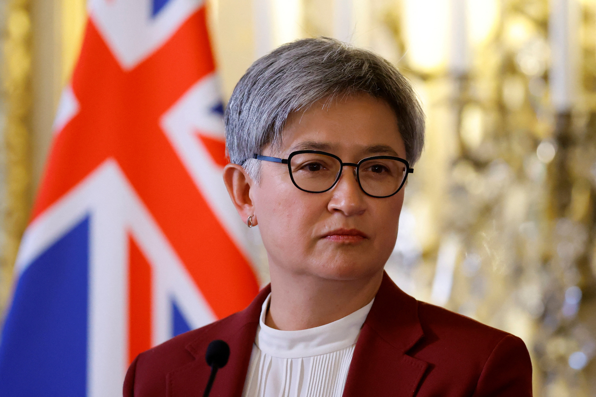 Australia's Foreign Minister Penny Wong attends a joint news conference with French ministers in Paris on Monday.