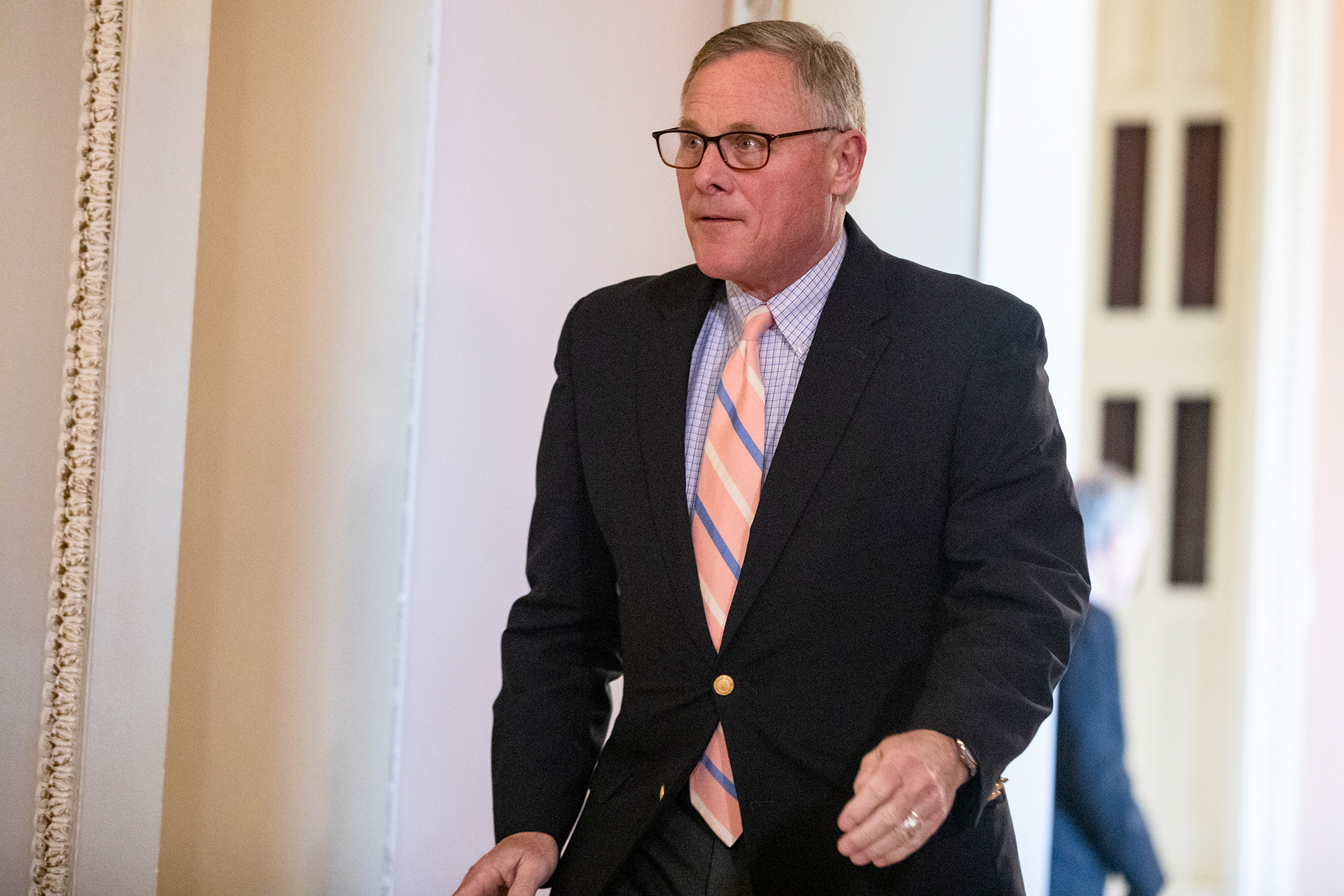 Senator Richard Burr (R-NC) heads back to the Senate floor following a recess in the Senate impeachment trial of President Donald Trump on February 3, in Washington, DC.