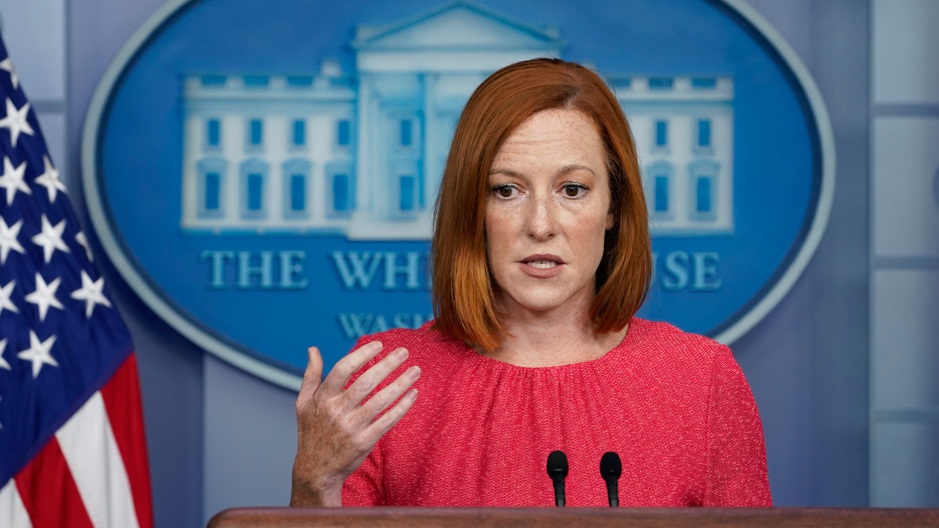 White House press secretary Jen Psaki speaks during the daily briefing at the White House in Washington, DC, on August 26.