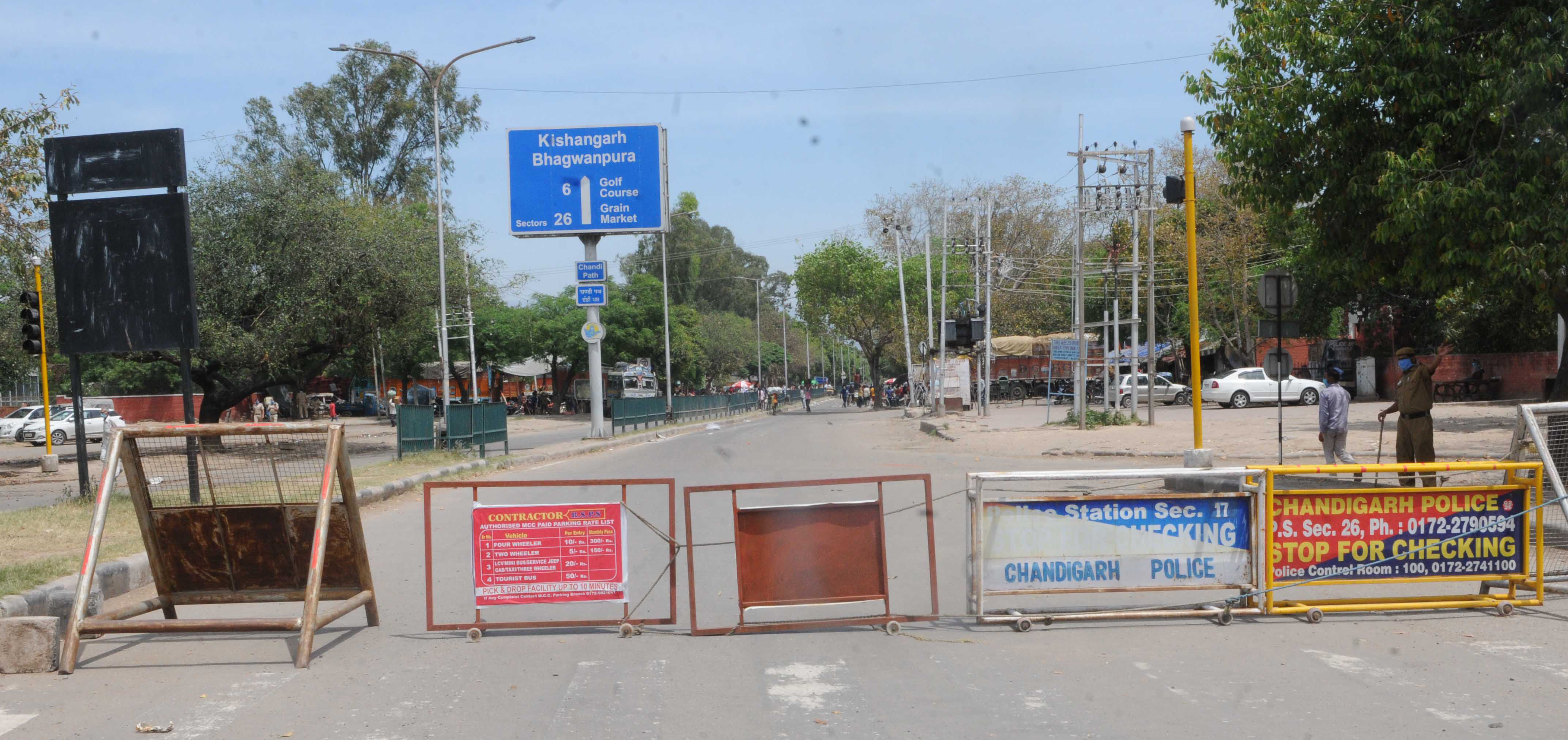 Barricades are seen in Chandigarh, India, during a nationwide lockdown to prevent the spread of the novel coronavirus on April 12.