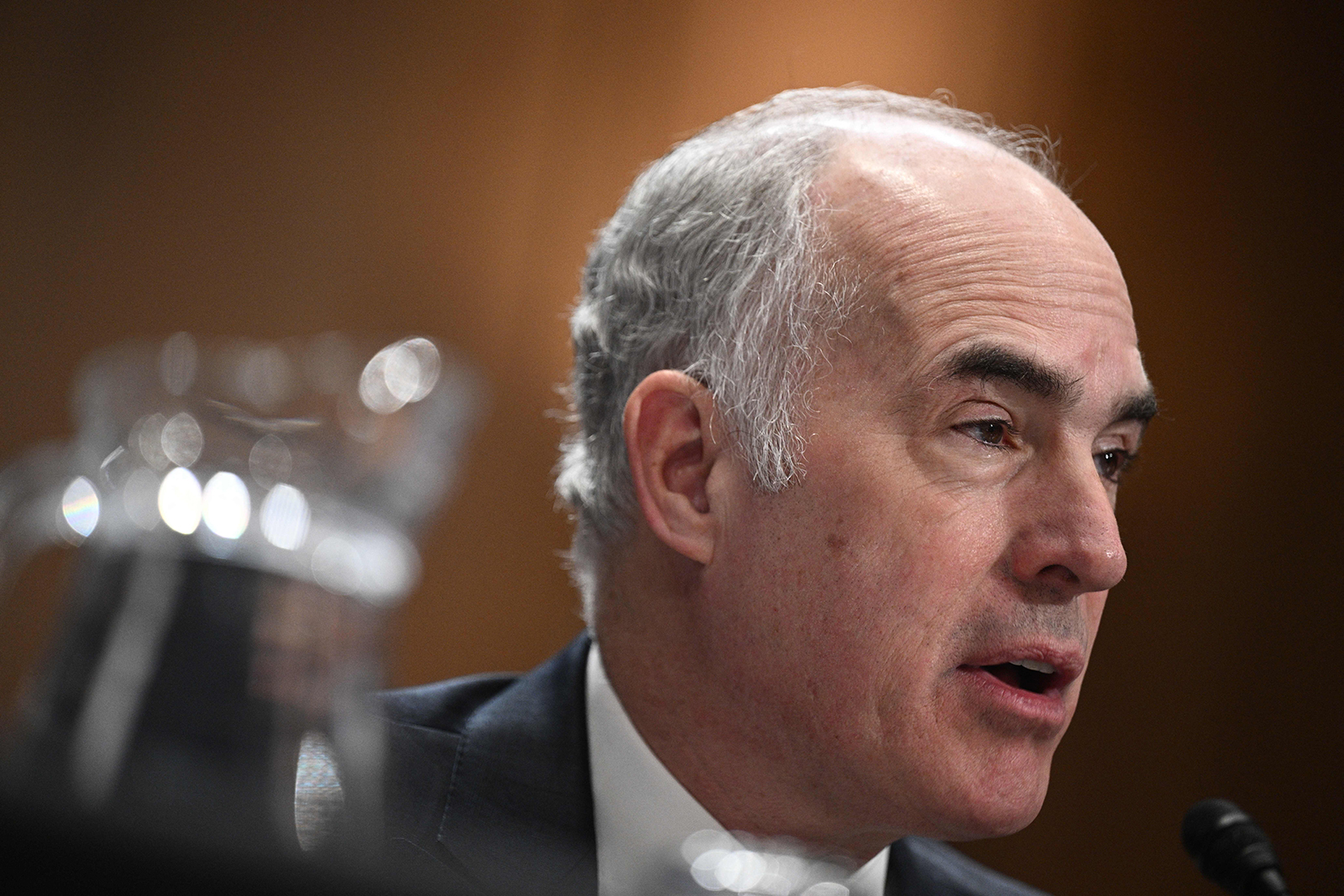 Senator Robert Casey speaks during a US Senate Committee on Environment and Public Works hearing on the environmental and public health threats from the Norfolk Southern February 3 train derailment, on March 9, in Washington, DC.