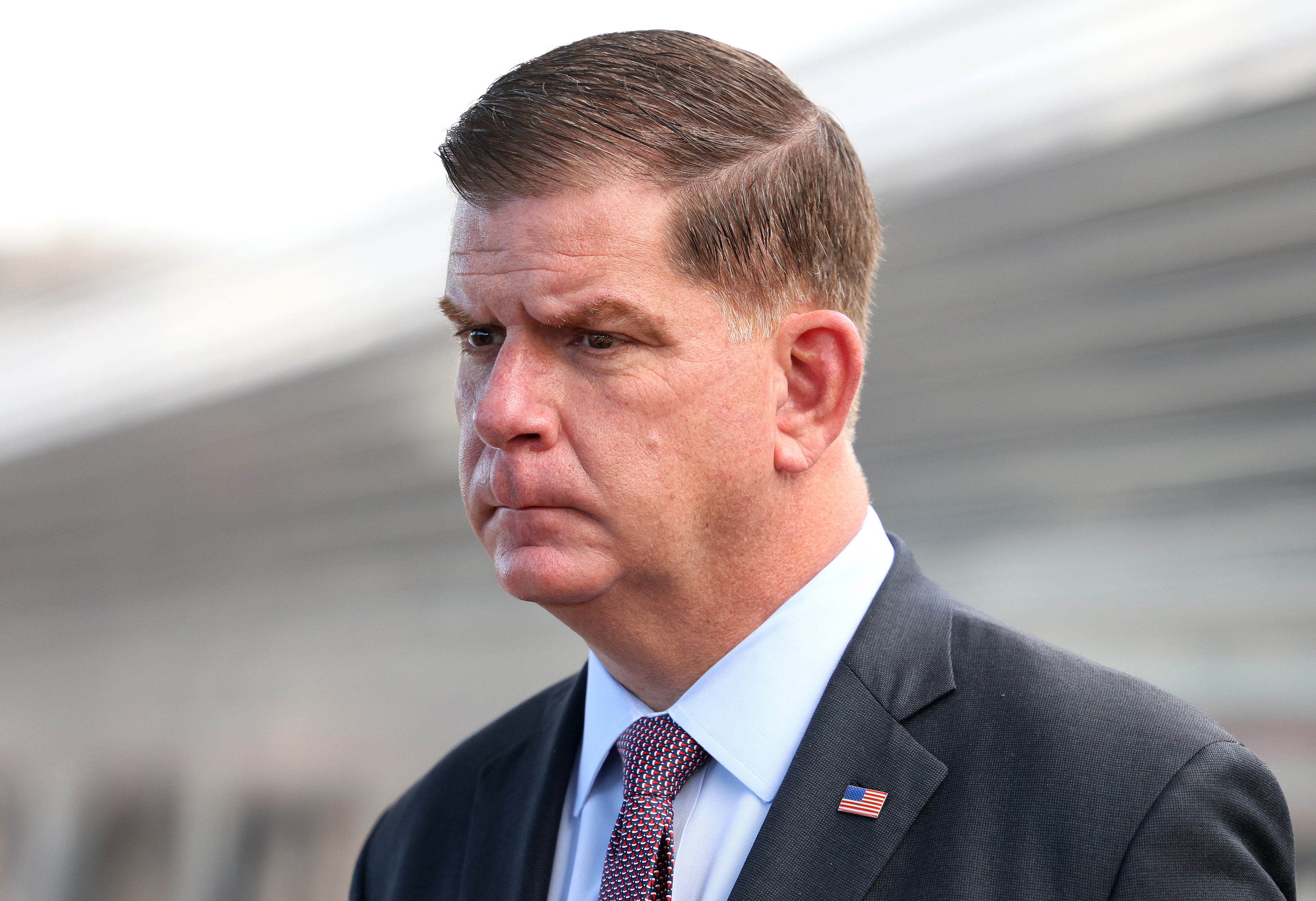 Secretary of Labor Marty Walsh attends a press conference in Springfield, Massachusetts, on December 13, 2021.