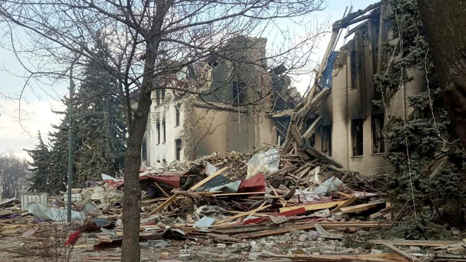 Debris is seen after a theater was damaged by shelling in Mariupol, Ukraine on March 17. 
