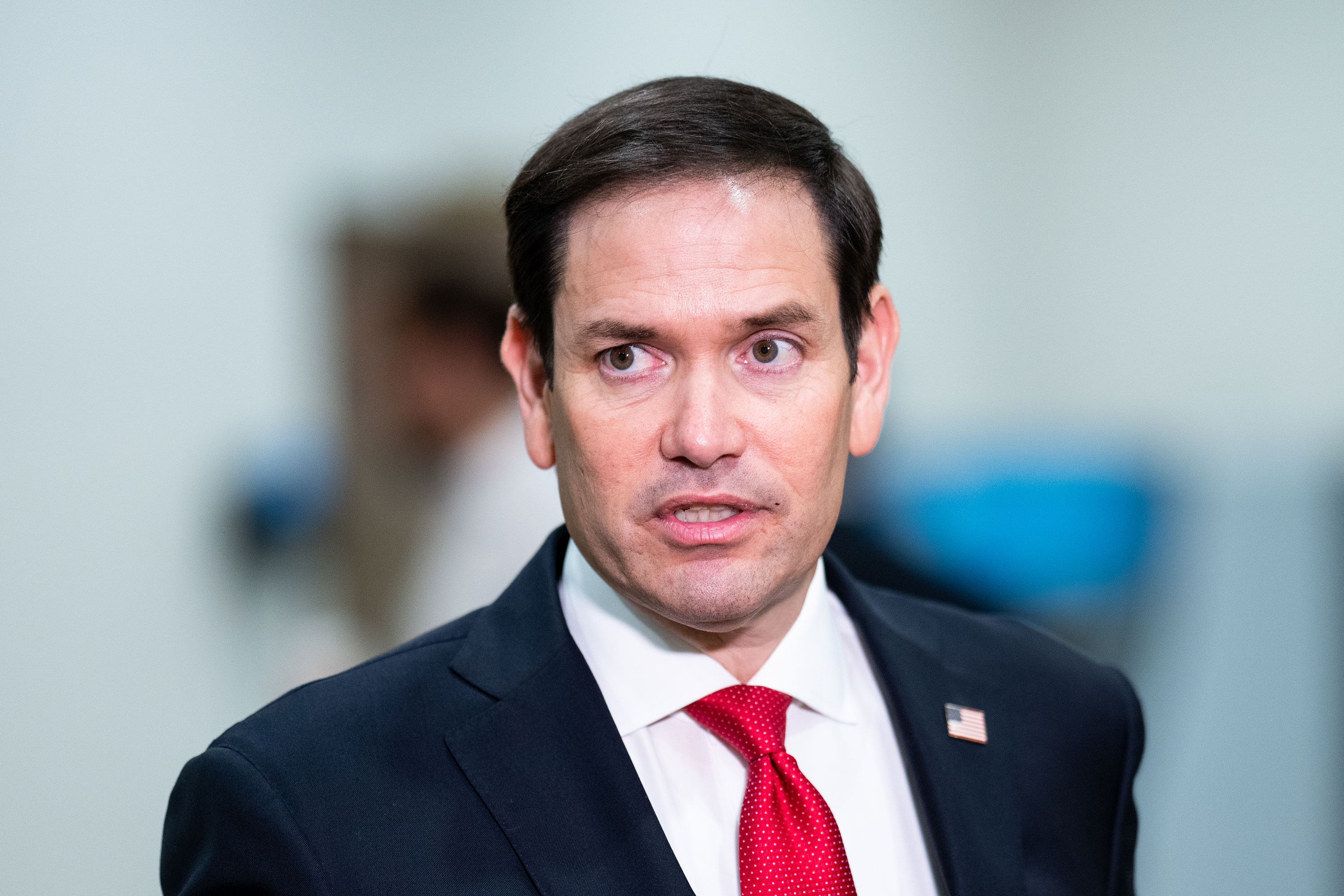 Sen. Marco Rubio speaks to reporters at the Capitol in Washington, DC, on October 4, 2023. 