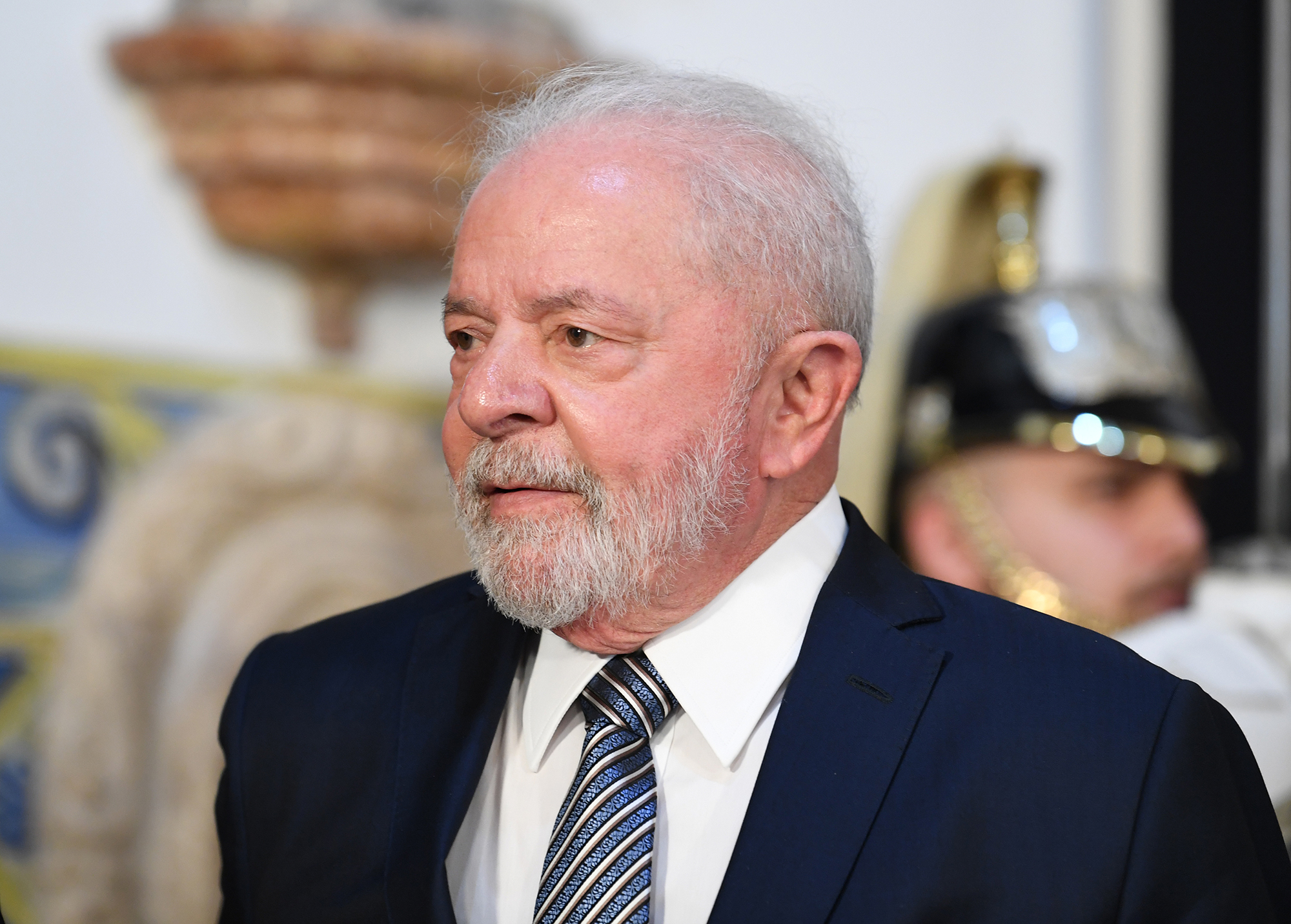 Brazil's President Luiz Inacio Lula da Silva attends a meeting in Lisbon, Portugal, on April 22. 