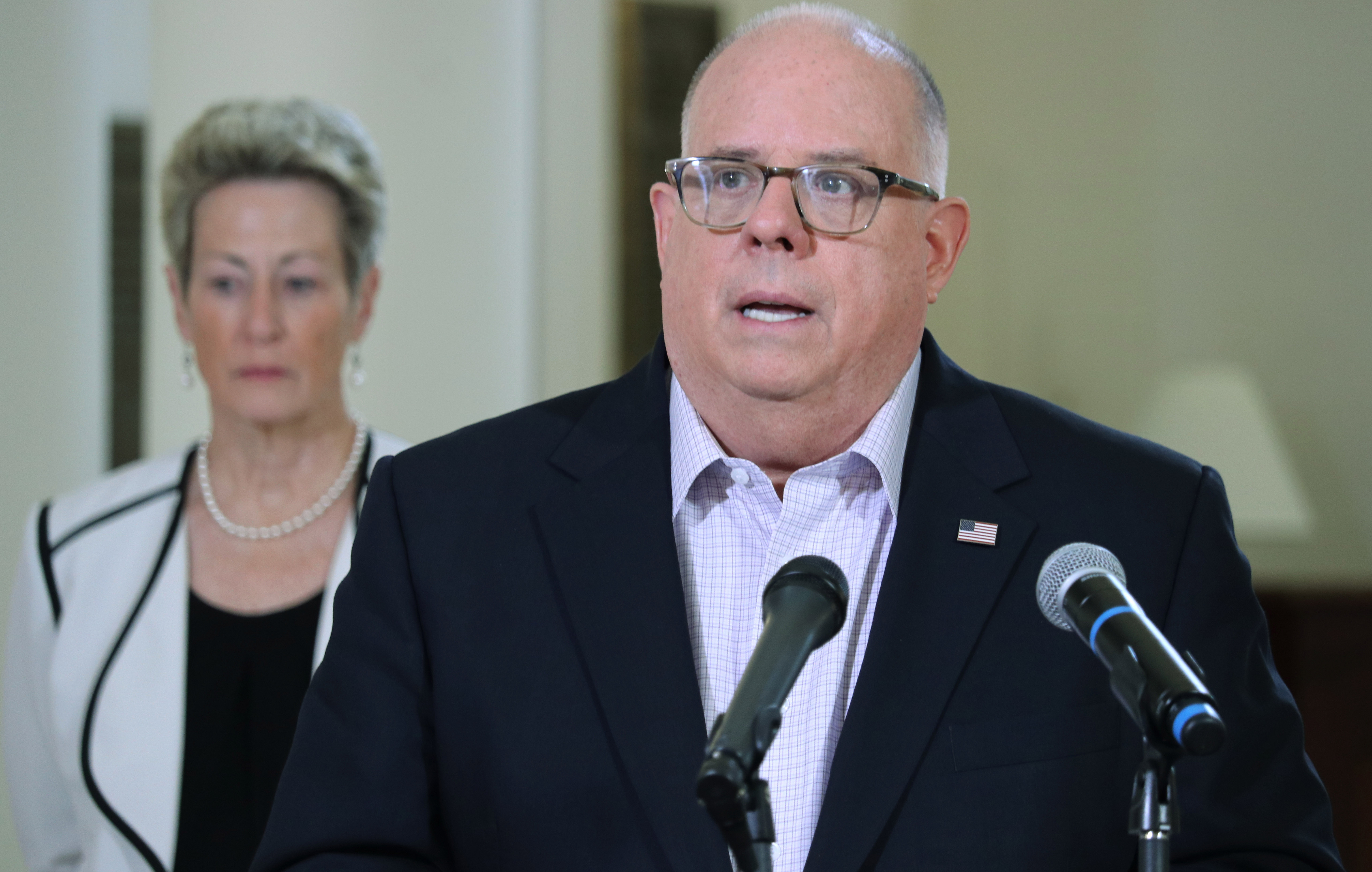 Maryland Gov. Larry Hogan speaks at a news conference in Annapolis, Maryland, on April 3.
