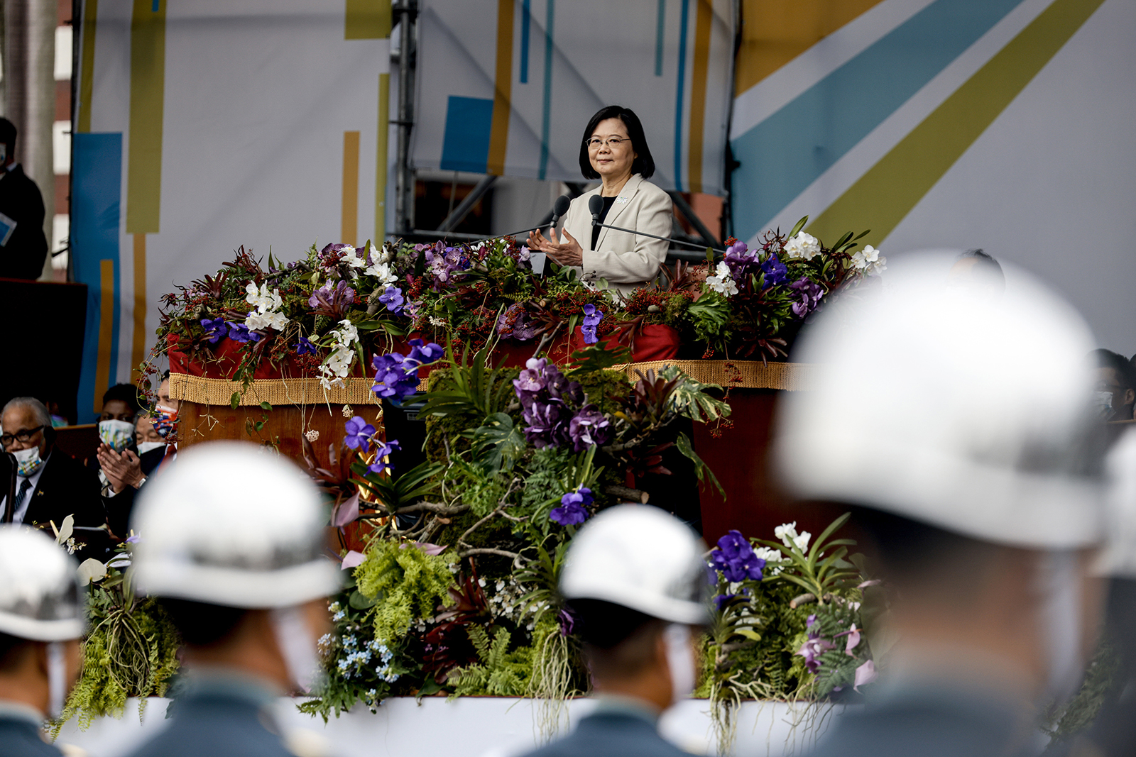Taiwan's president, Tsai Ing-wen, speaks during the National Day celebration in Taipei on October 10.