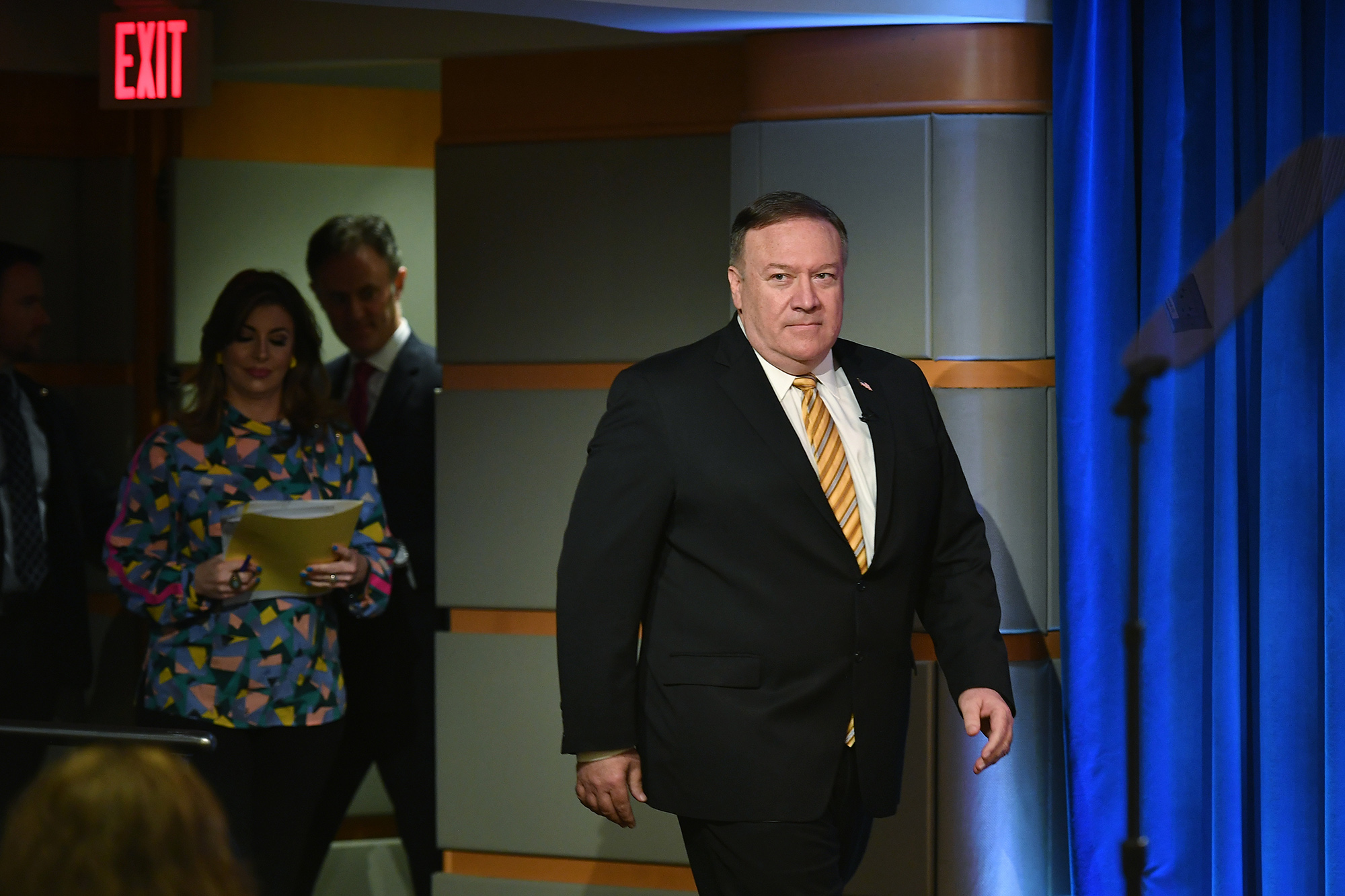 Secretary of State Mike Pompeo arrives for a press conference at the State Department in Washington, DC on June 24. 