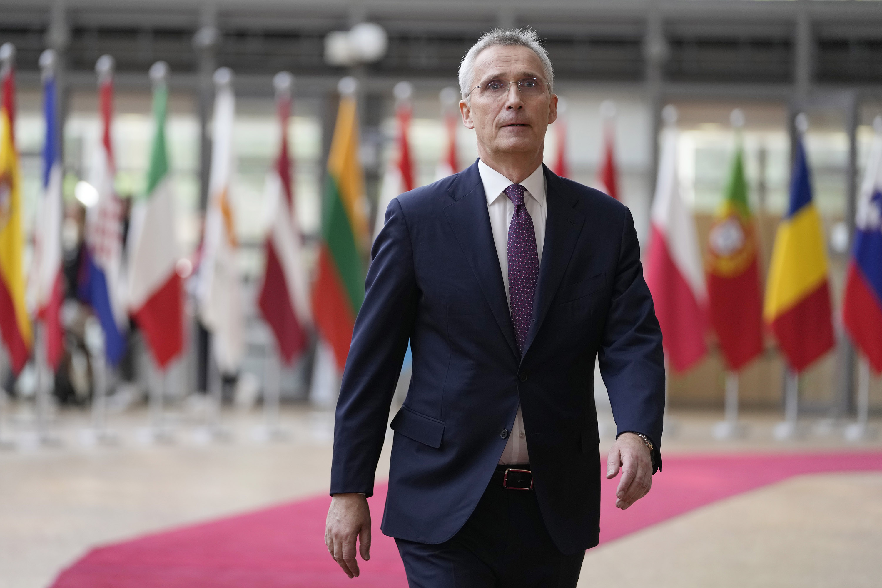 NATO Secretary General Jens Stoltenberg arrives for a meeting in Brussels, on May 23. 