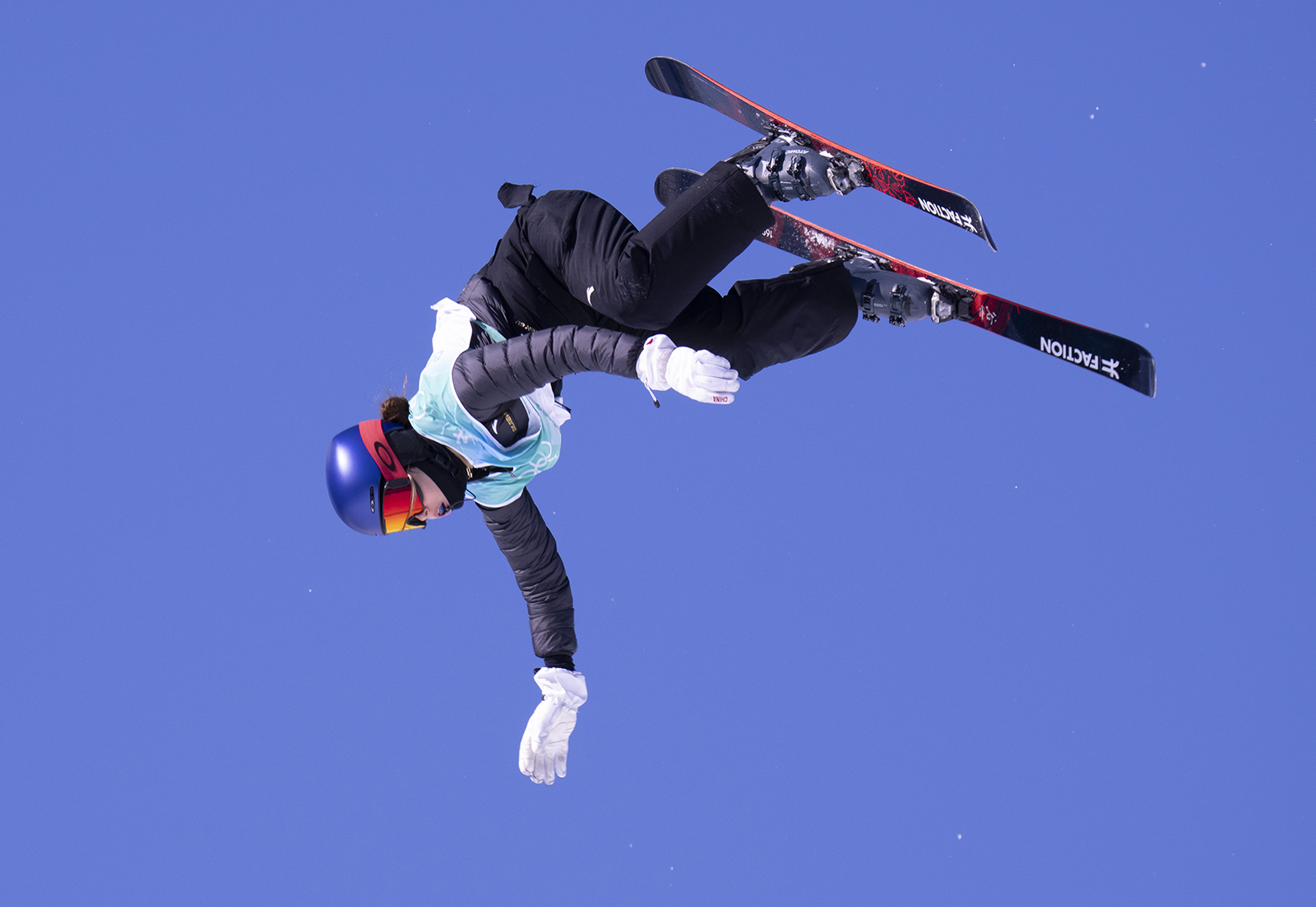 Eileen Gu performs her final jump in the women's Freestyle Skiing Big Air on February 8. 