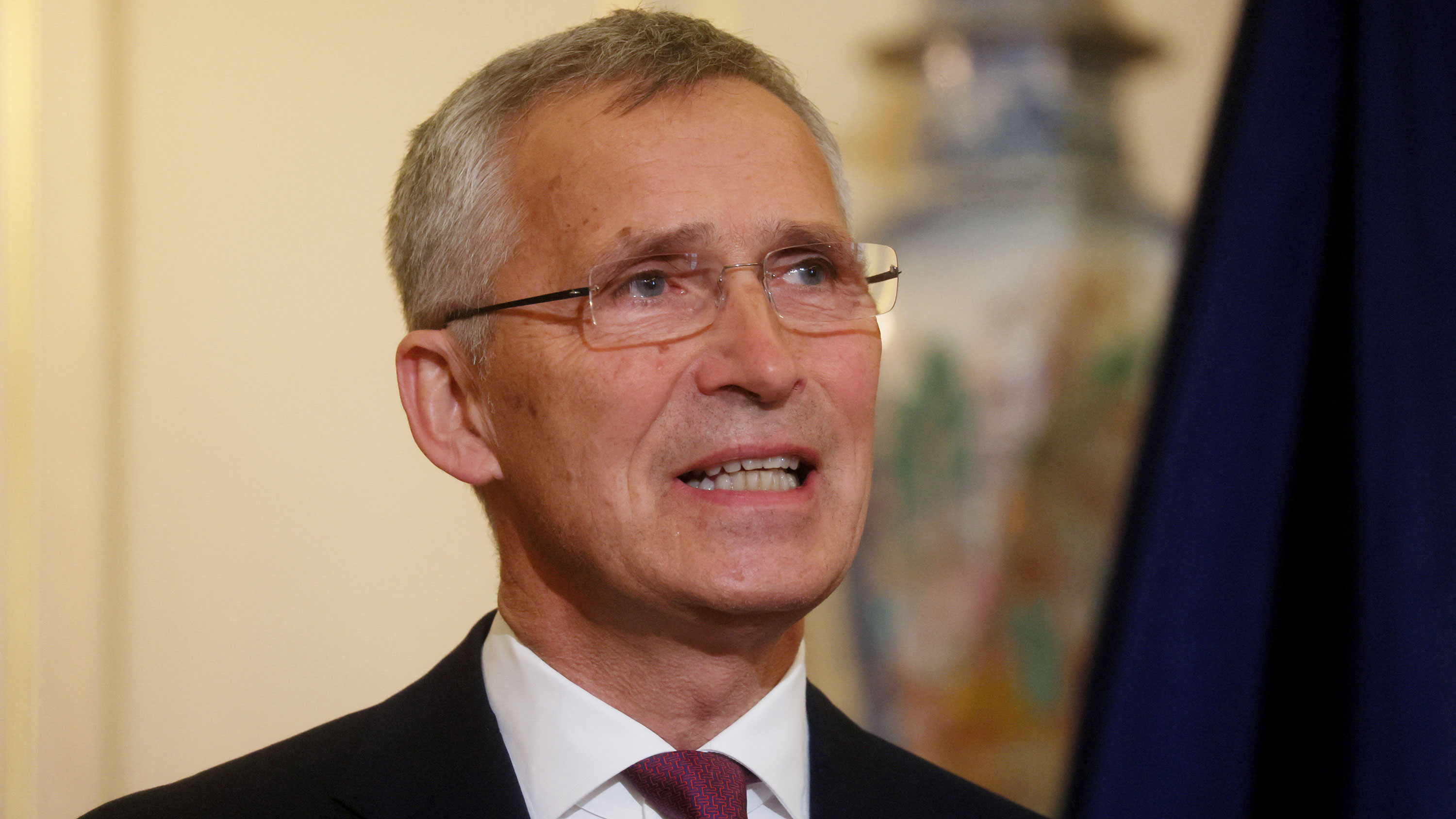 NATO Secretary-General Jens Stoltenberg speaks during a press conference in Washington, DC, on Wednesday.