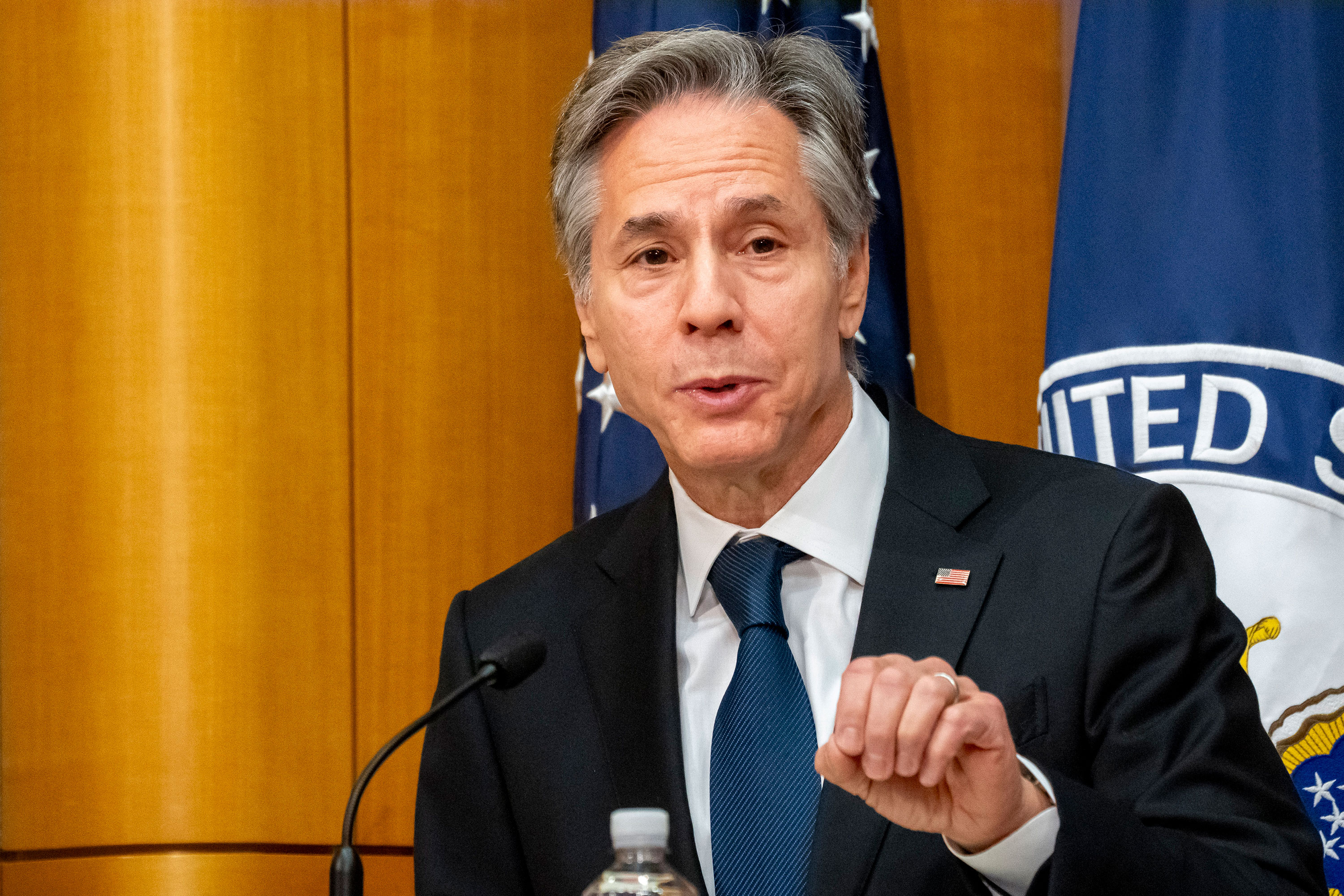 Secretary of State Antony Blinken speaks at the State Department in Washington, DC, on Thursday.