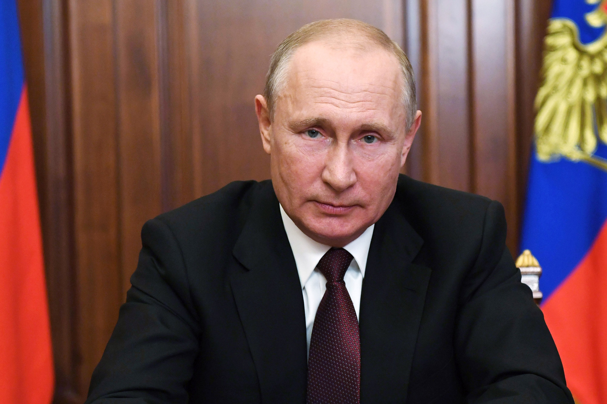 Russian President Vladimir Putin gives a televised address to the nation in Moscow on June 23.