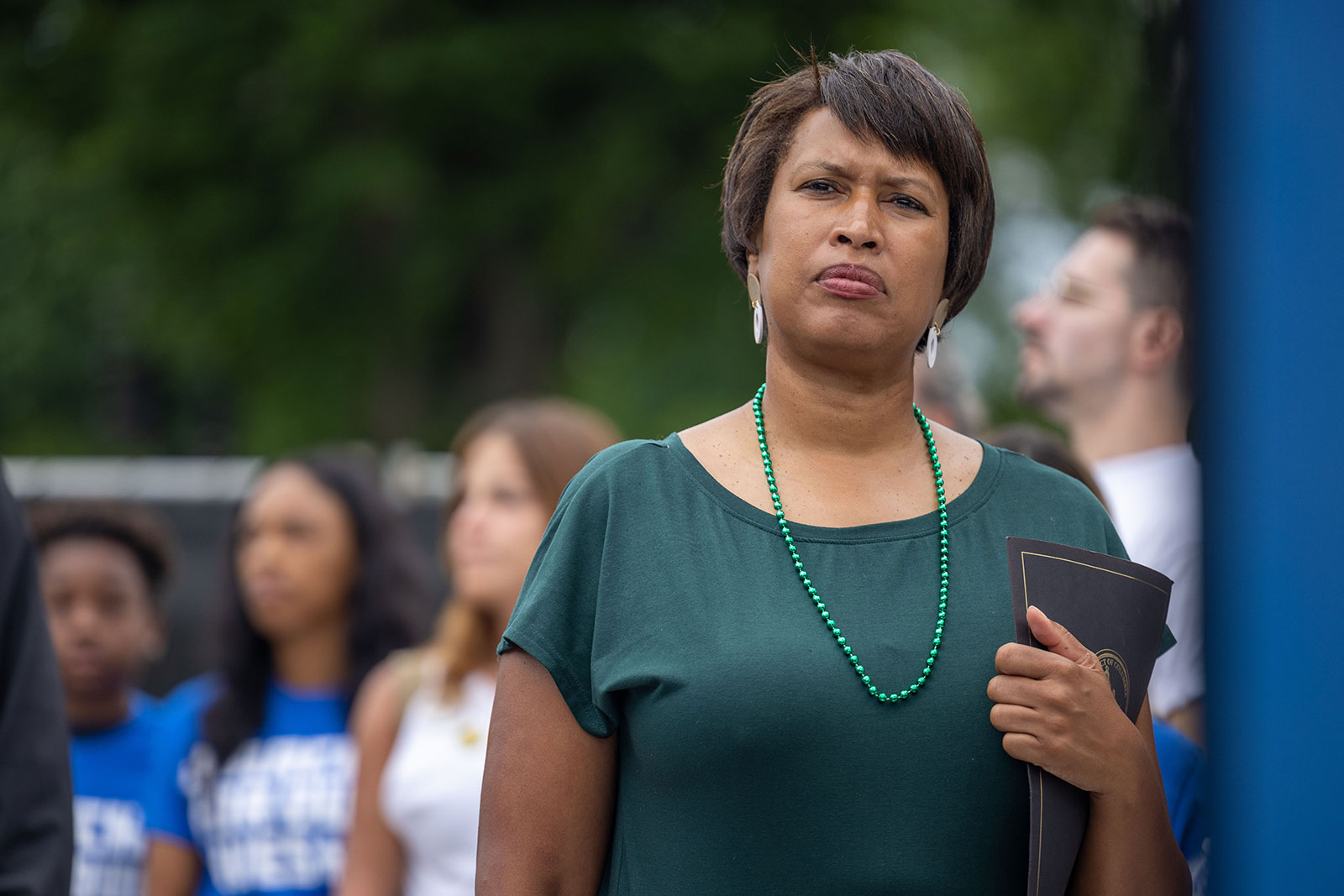 Washington, DC, Mayor Muriel Bowser prepares to speak at a March For Our Lives protest on the National Mall on June 11.