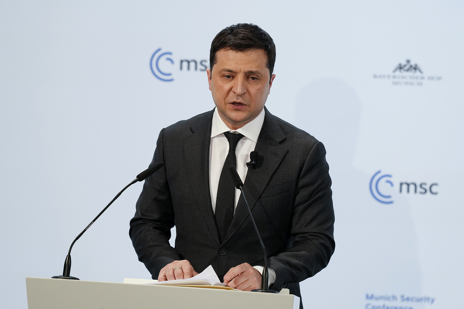 President Volodymyr Zelensky during the Munich Security Conference in Germany, on February 19. 