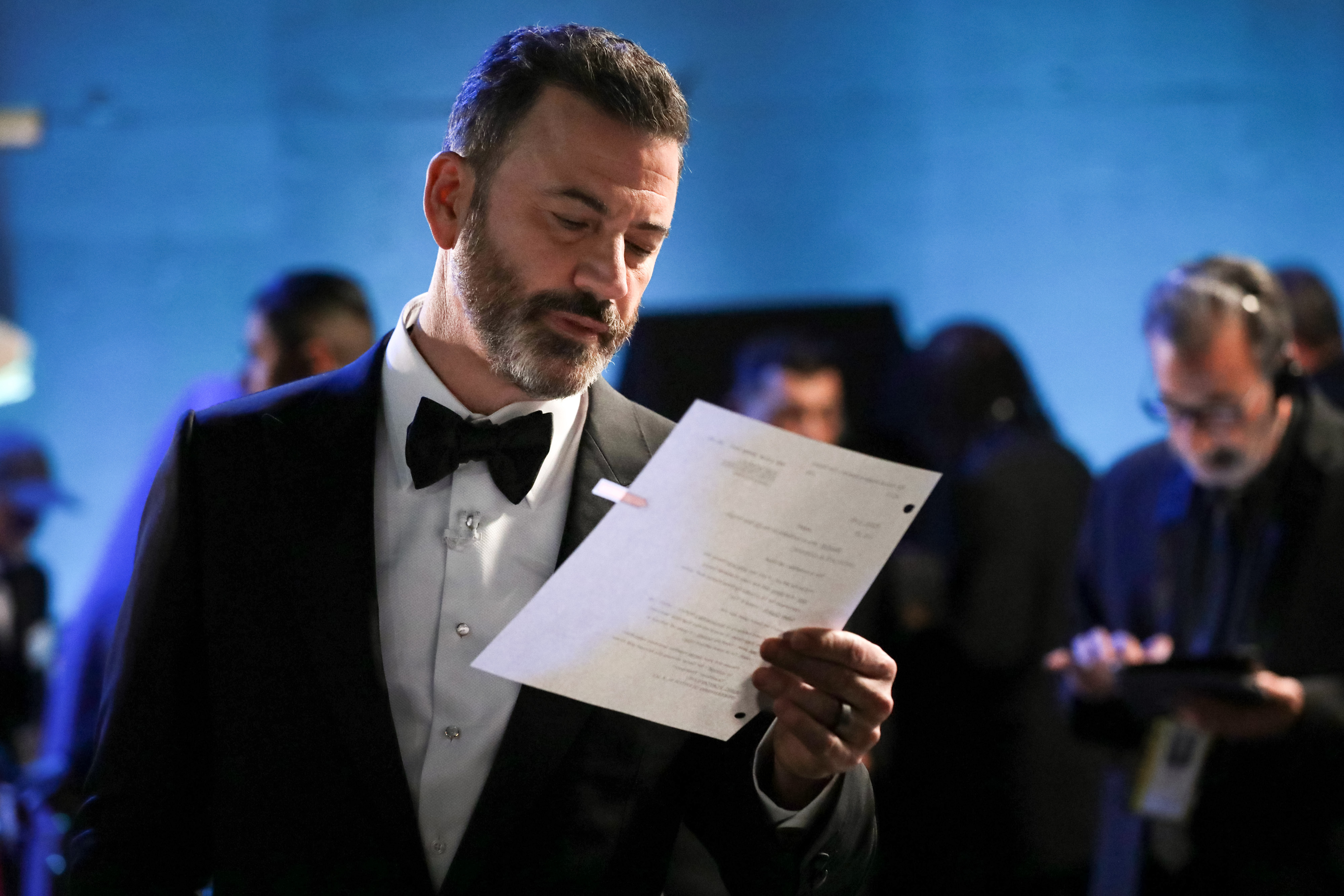 Host Jimmy Kimmel prepares before taking the stage. 