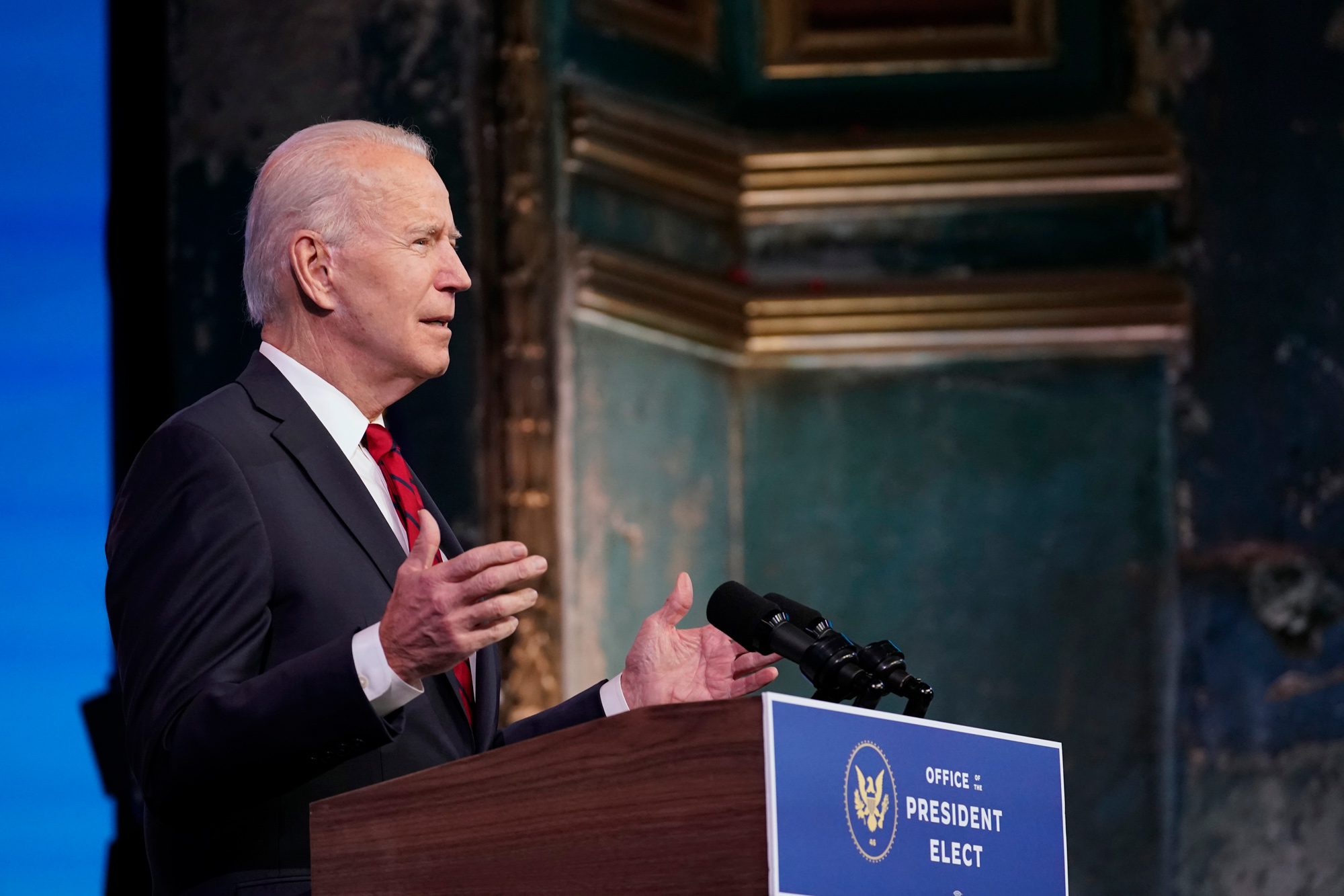 President-elect Joe Biden speaks during an event at The Queen theater on January 15 in Wilmington, Delaware.