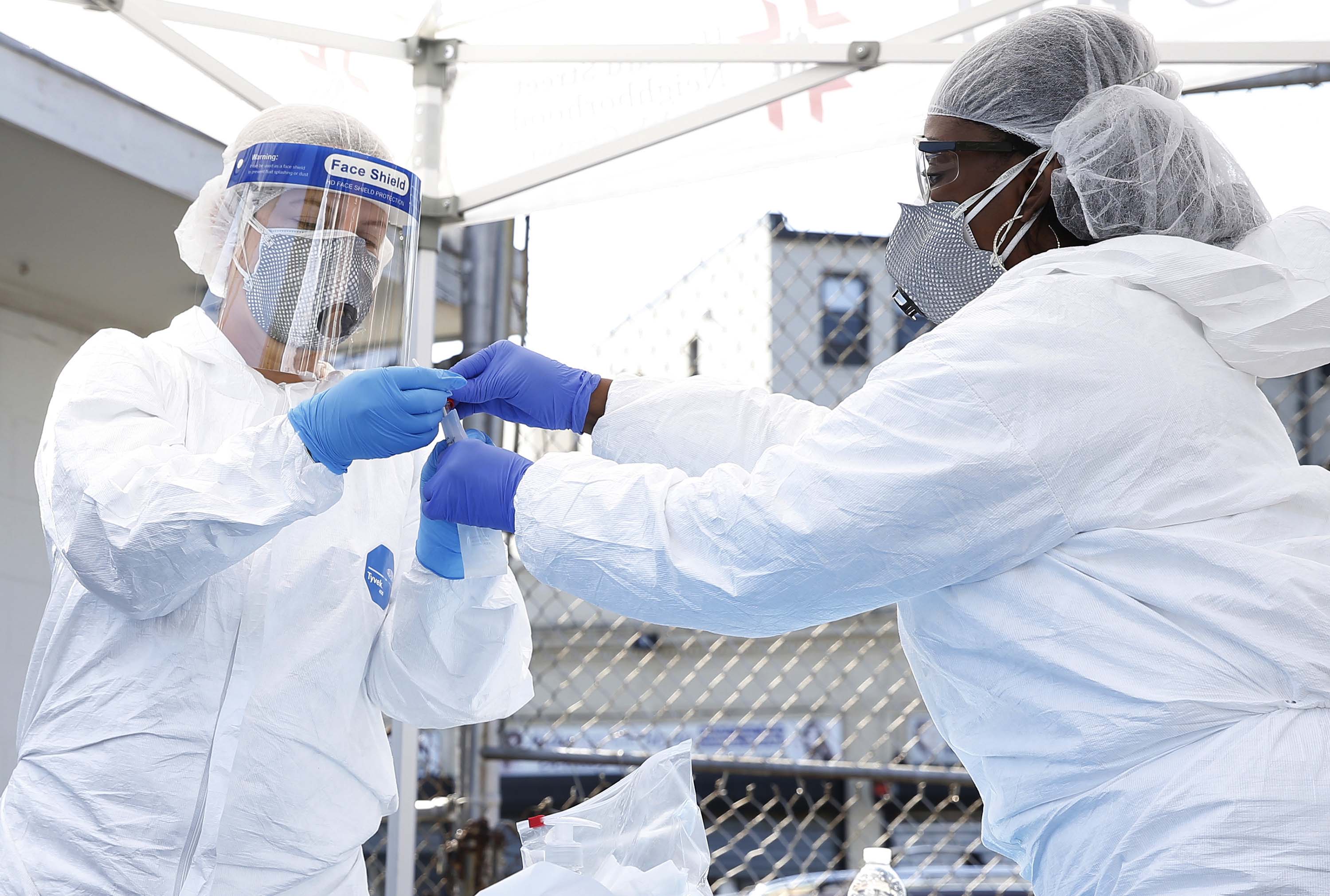 Medical staff work at a Covid-19 testing site in Boston on October 22.