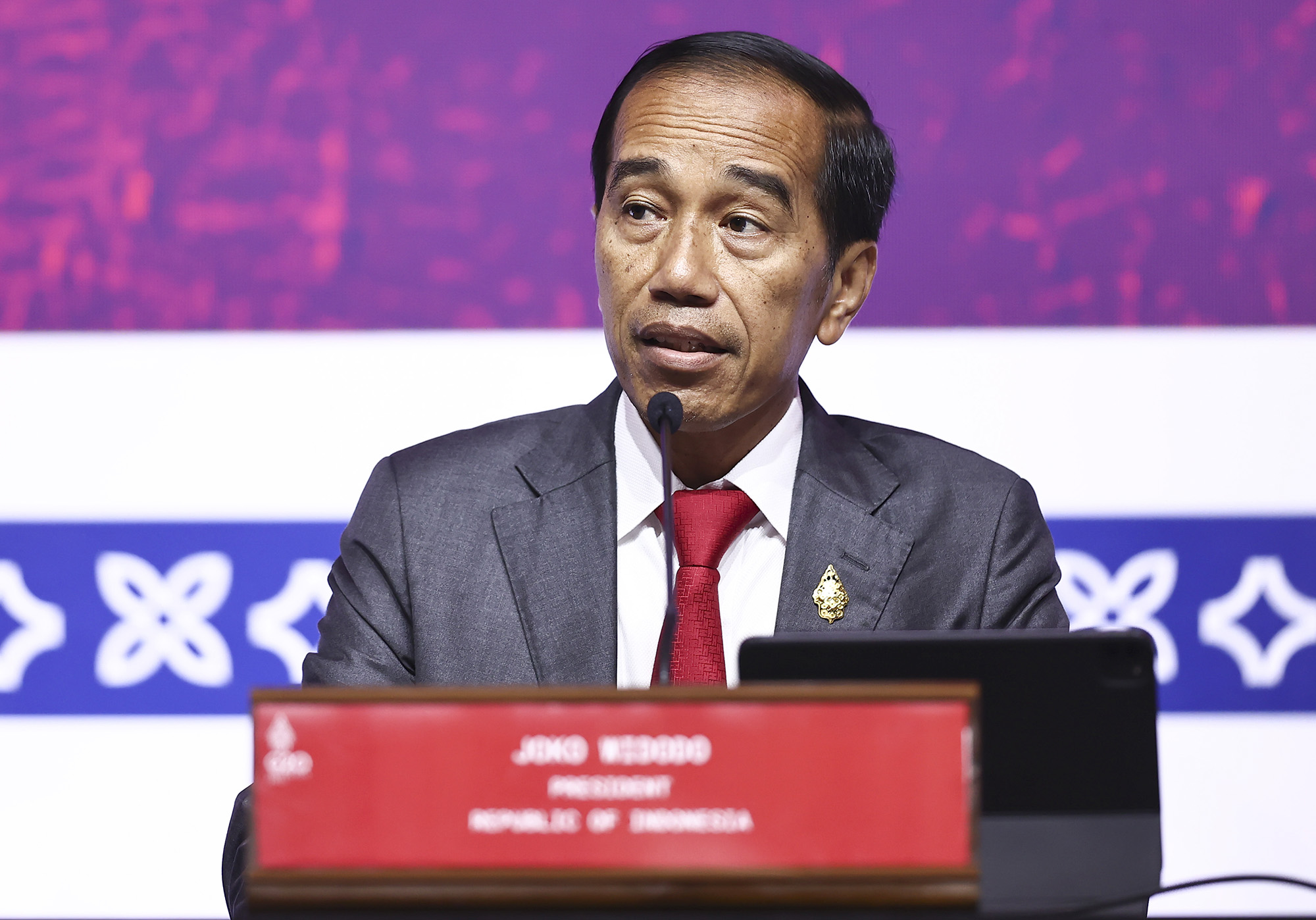 Indonesian President Joko Widodo makes a statement as he holds a press conference within the last day of the G20 Leaders' Summit in Bali, Indonesia on November 16.