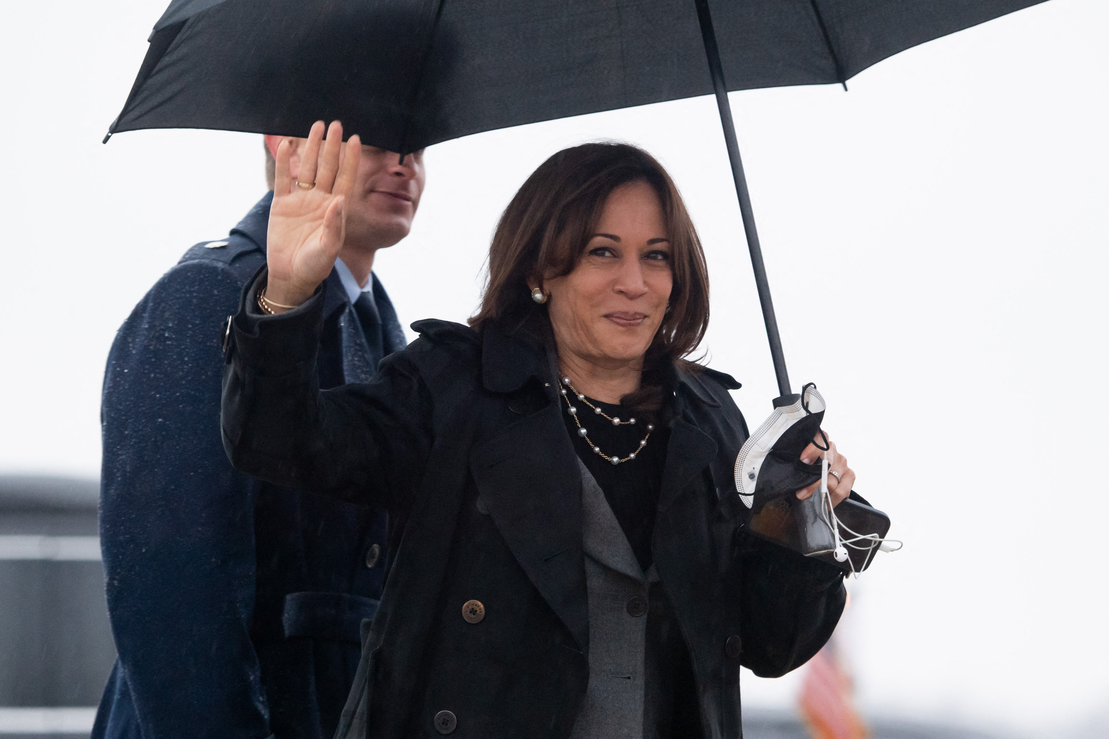 US Vice President Kamala Harris arrives to board Air Force Two at Joint Base Andrews in Maryland on March 9.
