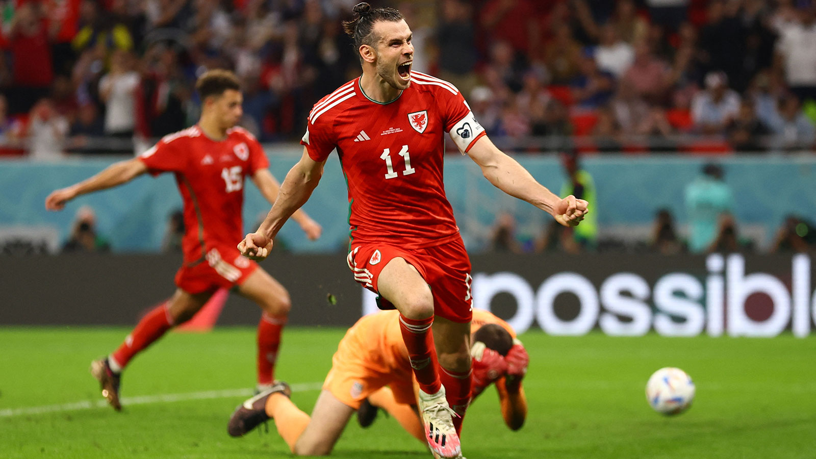 Wales' Gareth Bale celebrates after scoring a goal during a match against USA on November 21.