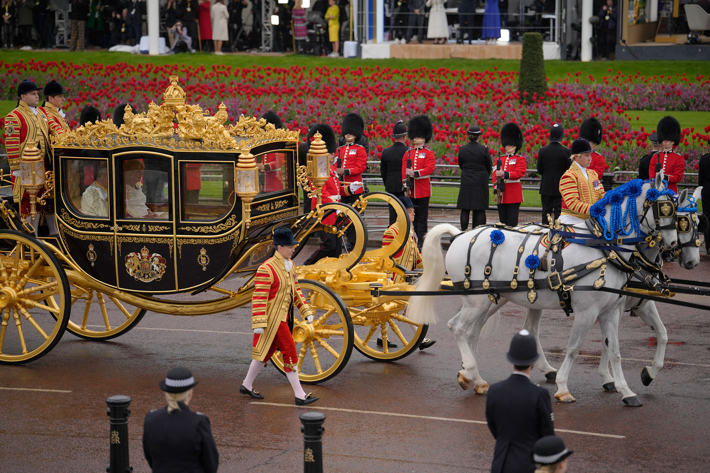 Britain's King Charles III and Queen Camilla are on the way to the coronation ceremony.