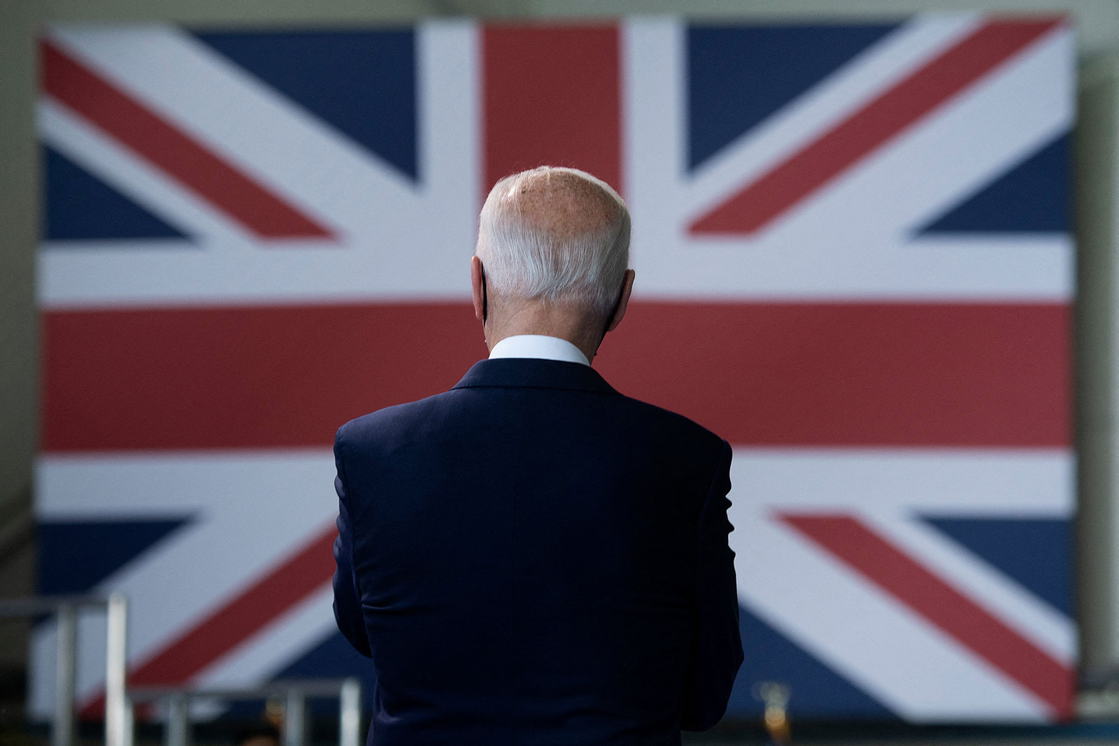 President Biden prepares to address American service members and their families at RAF Mildenhall in Suffolk, England, on June 9.