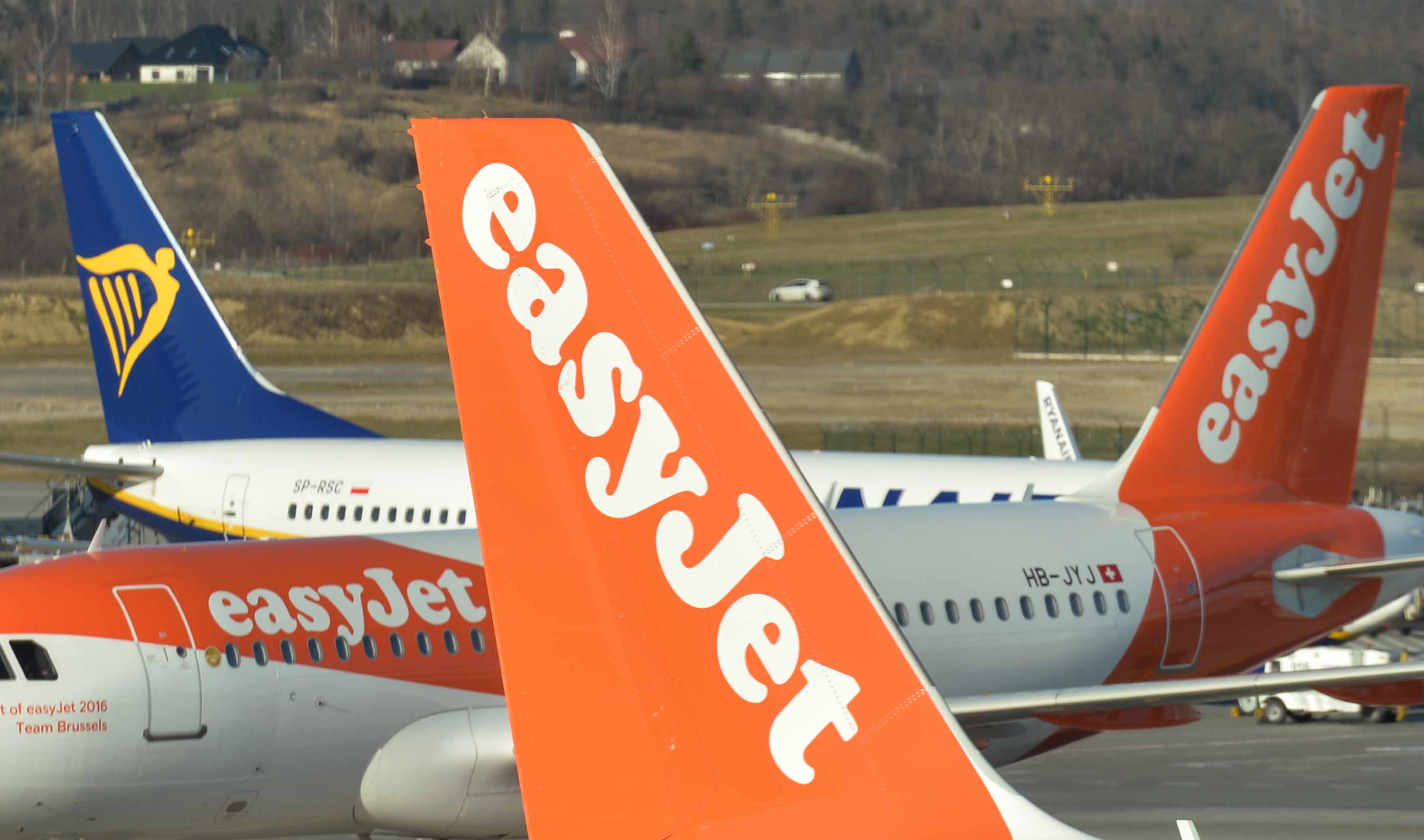 Ryanair and Easy Jet planes are seen at John Paul II Krakow-Balice International Airport in Krakow, Poland, on Sunday.