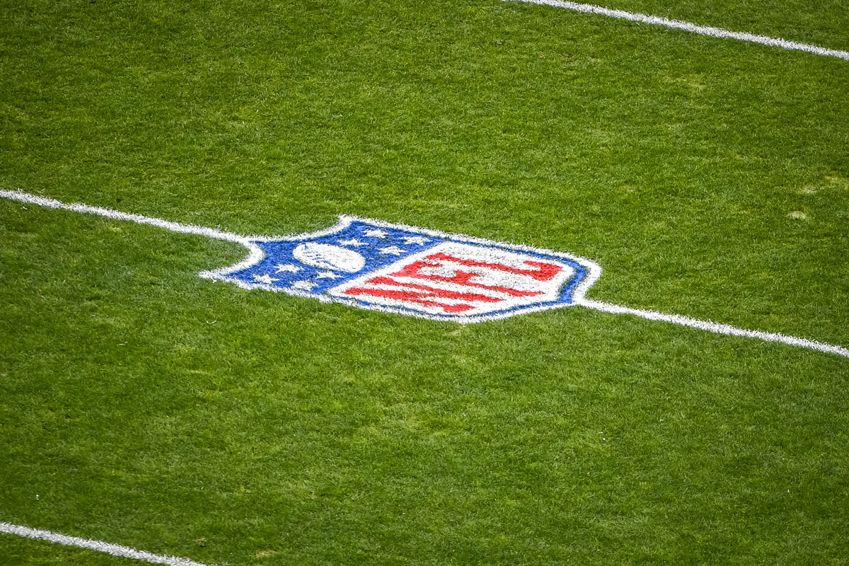 The NFL logo is pictured before the first quarter between the Cleveland Browns and Pittsburgh Steelers at FirstEnergy Stadium on January 03 in Cleveland, Ohio.