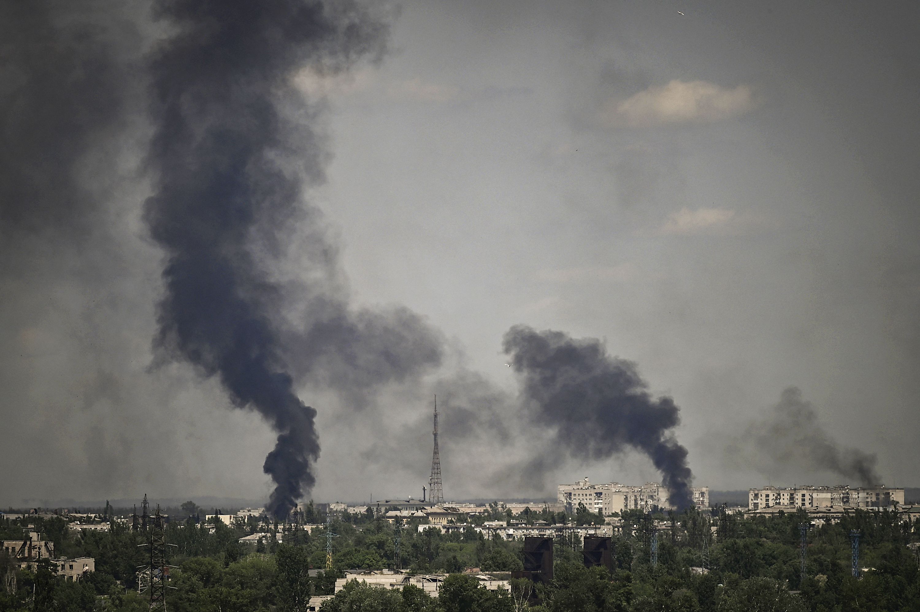 Smoke rises in the city of Severodonetsk during heavy fightings between Ukrainian and Russian troops on Monday, May 30.