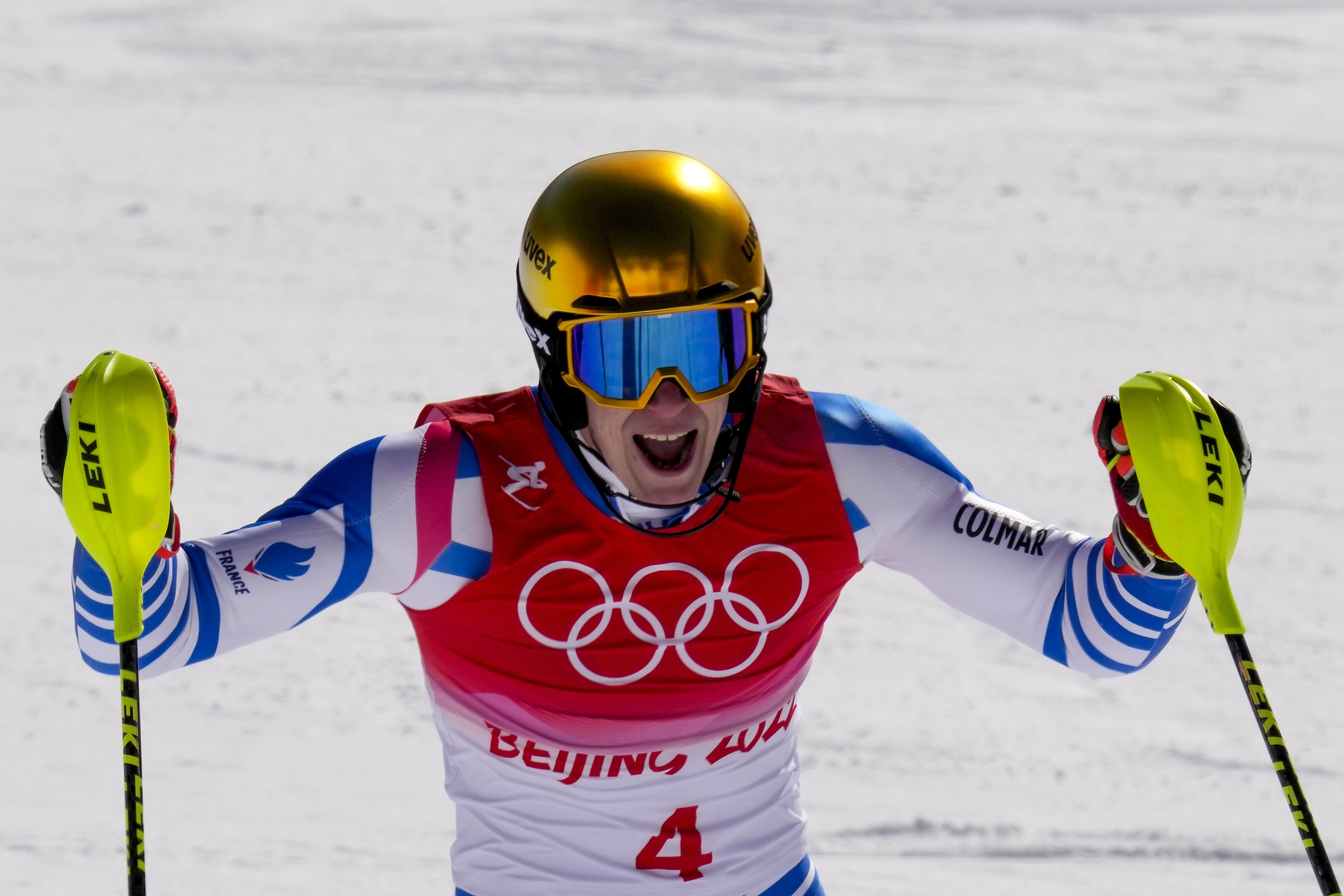 France's Clement Noel celebrates after winning gold on Wednesday.