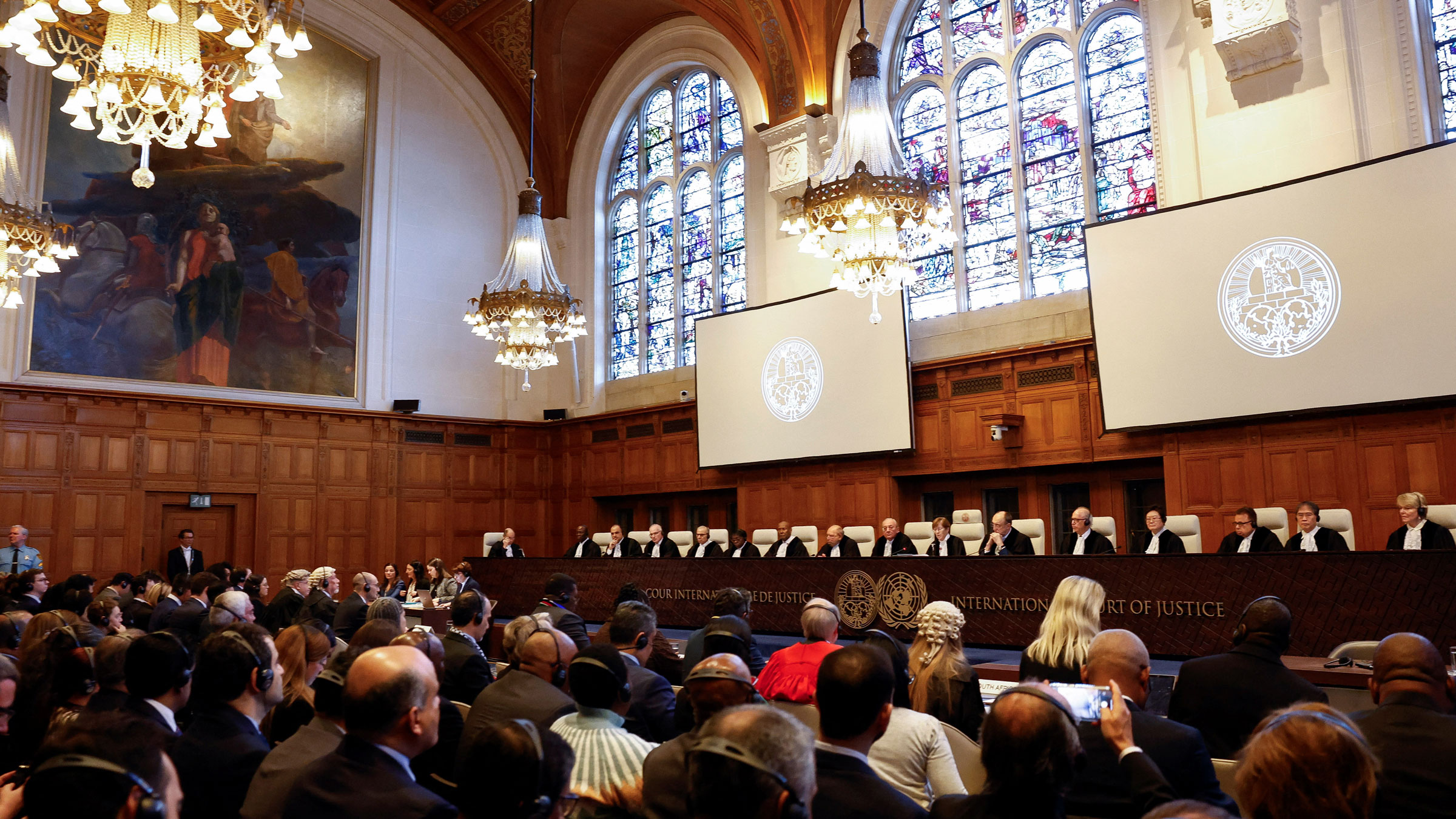 Judges are seen at the International Court of Justice in The Hague, Netherlands, on Friday.