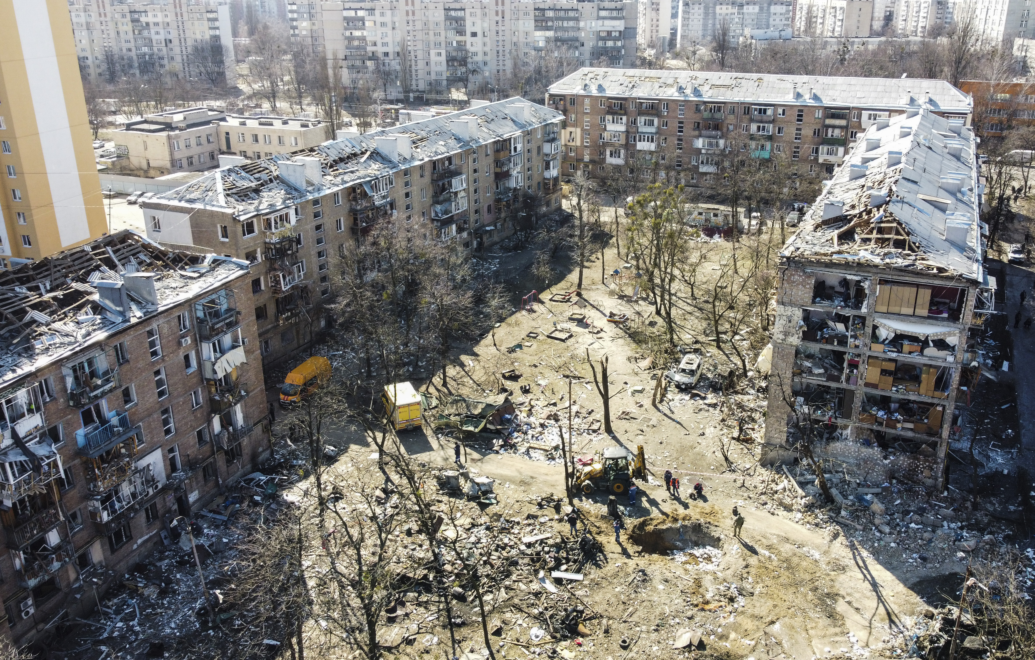 An attack in the Podilskyi district of Kyiv, Ukraine, on March 18.