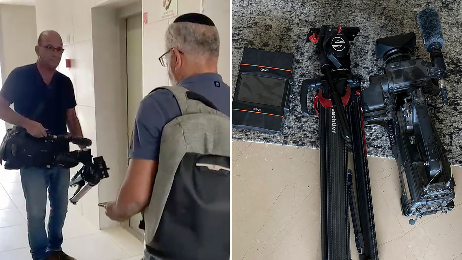 In these images taken from video, Israeli officials seize AP video equipment from an apartment block in Sderot, Southern Israel, on Tuesday, May 2. 